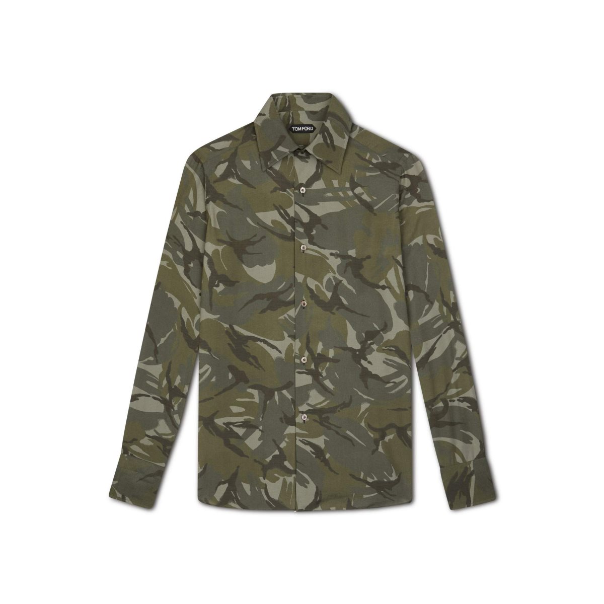 Tom Ford British Camo Print Slim Fit Barrel Cuff Skjorta Herr Olivgröna | 192NUHLYO