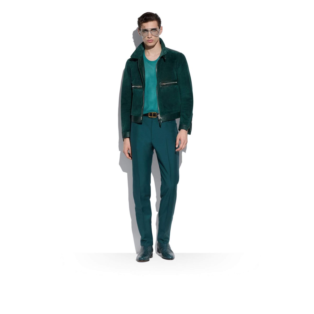 Tom Ford Brushed Heathered Mocka Contrast Zip Blouson Ytterkläder Herr Mörkturkos | 479FALTIP