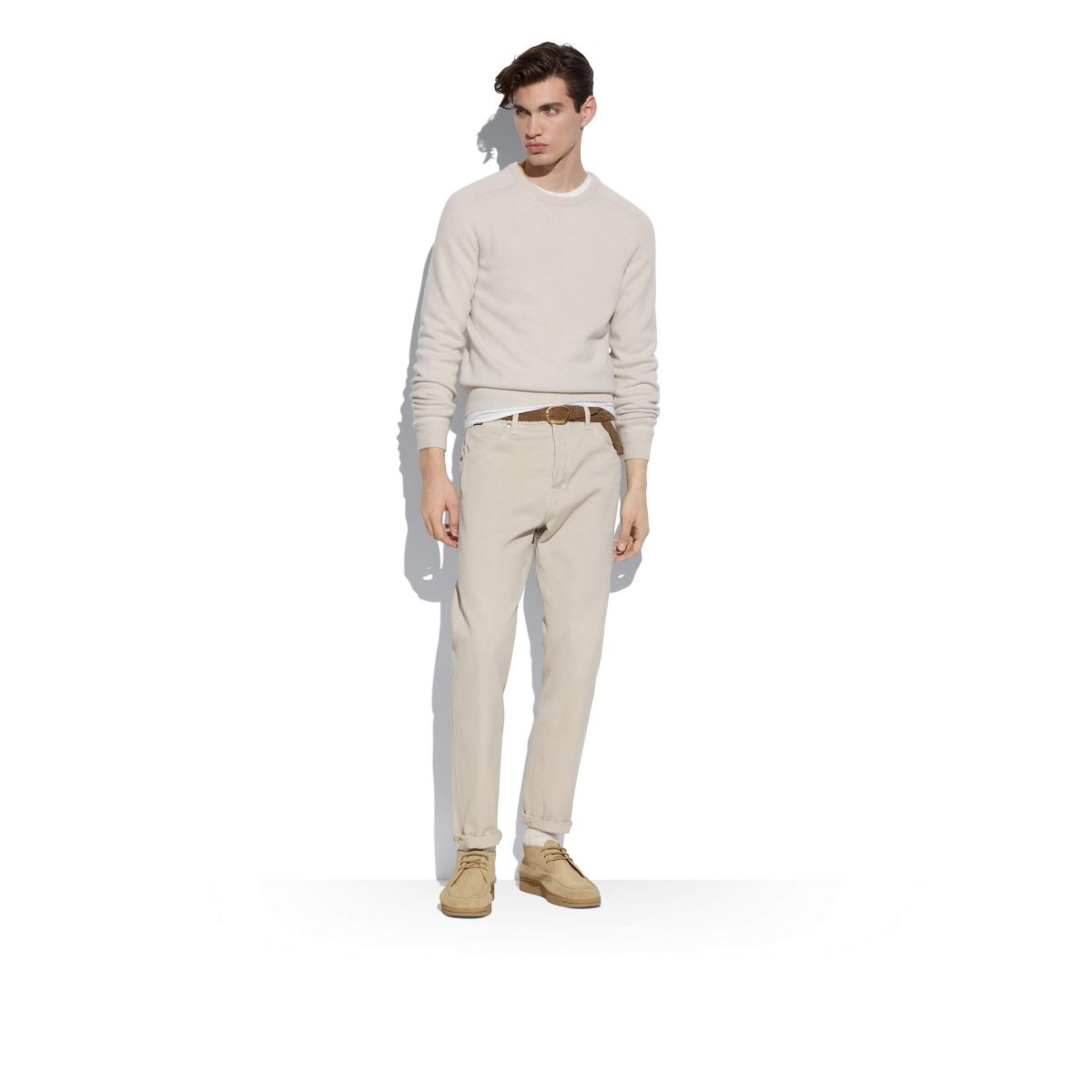 Tom Ford Cashmere Saddle Crew Neck Stickat Herr Vita | 247CQEHBO