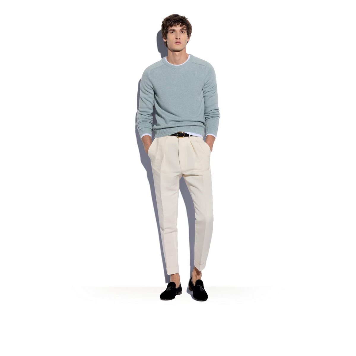 Tom Ford Cashmere Saddle Crew Stickat Herr Blå | 265FZUBEC