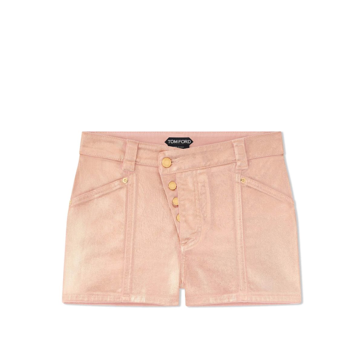 Tom Ford Coated Denim Asymmetric Shorts Byxor Dam Beige | 571CKMVEB