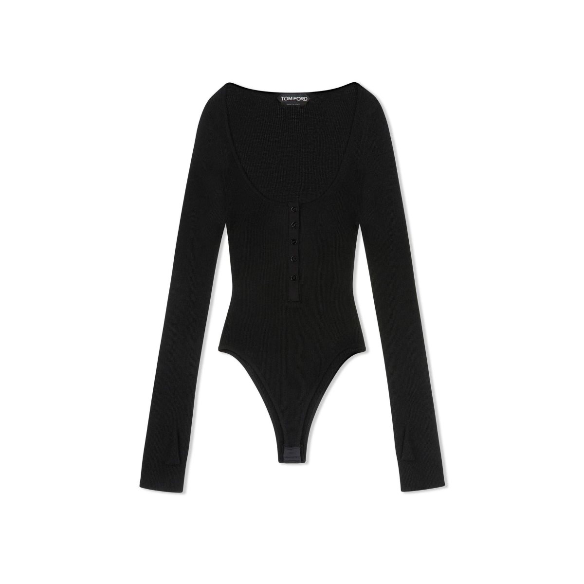 Tom Ford Extra Fine Cashmere Silk Rib Long Sleeve Bodysuit Blast Dam Svarta | 087XFDAVW