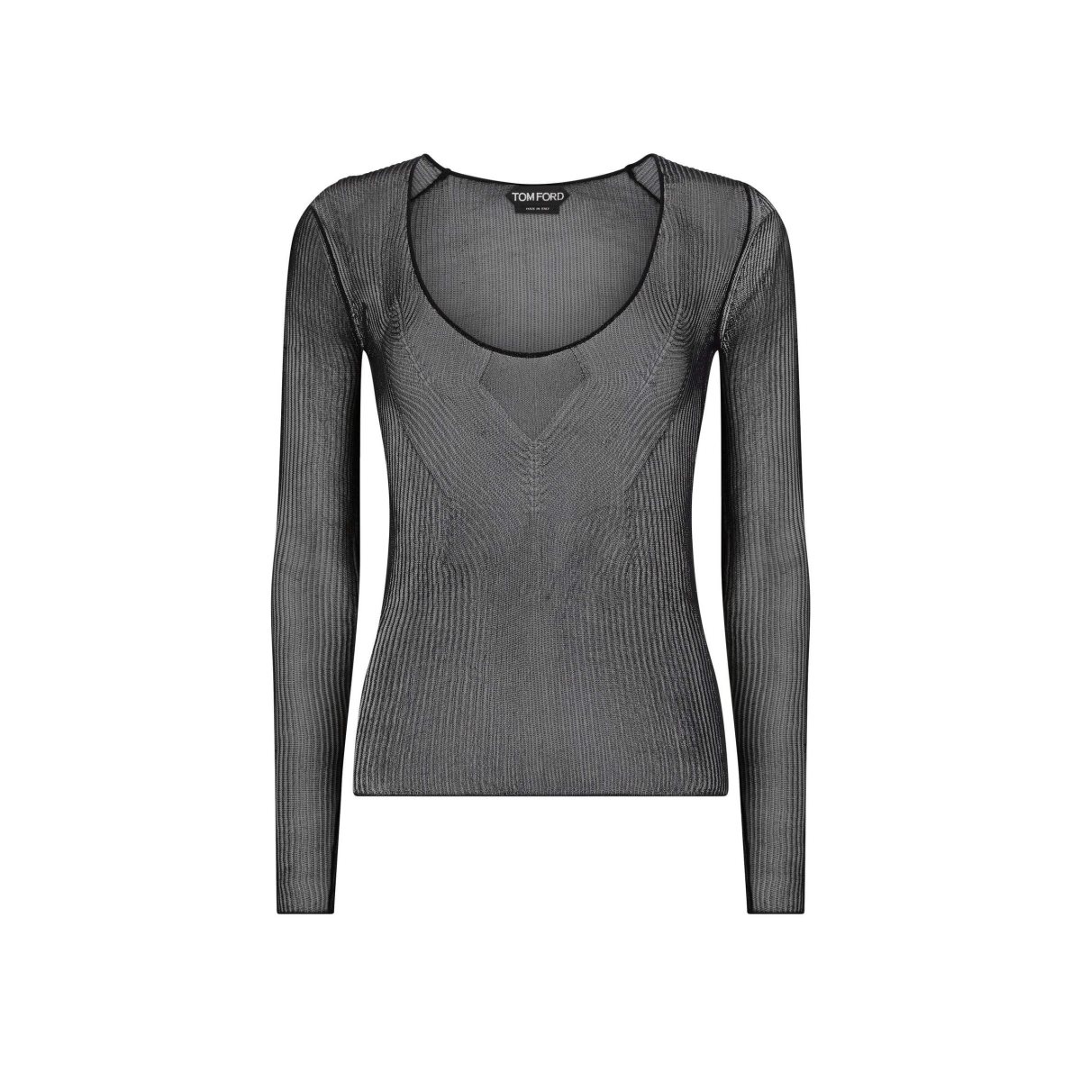 Tom Ford Fine Silk Rib Breda Crewneck Blast Dam Svarta | 759EHNSOY