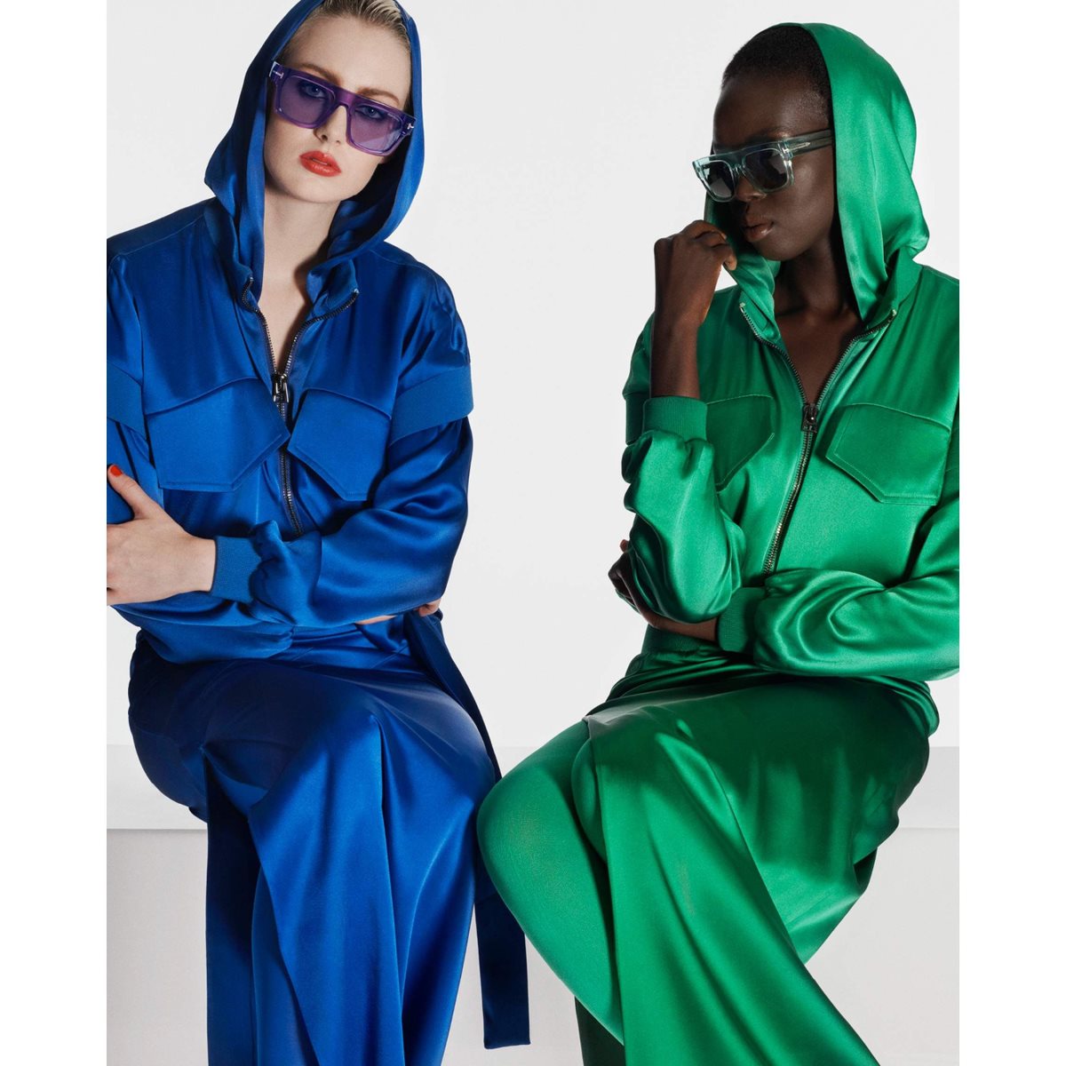 Tom Ford Fluid Double-faced Satin Hoodie Ytterkläder Dam Ocean | 796IERTBU