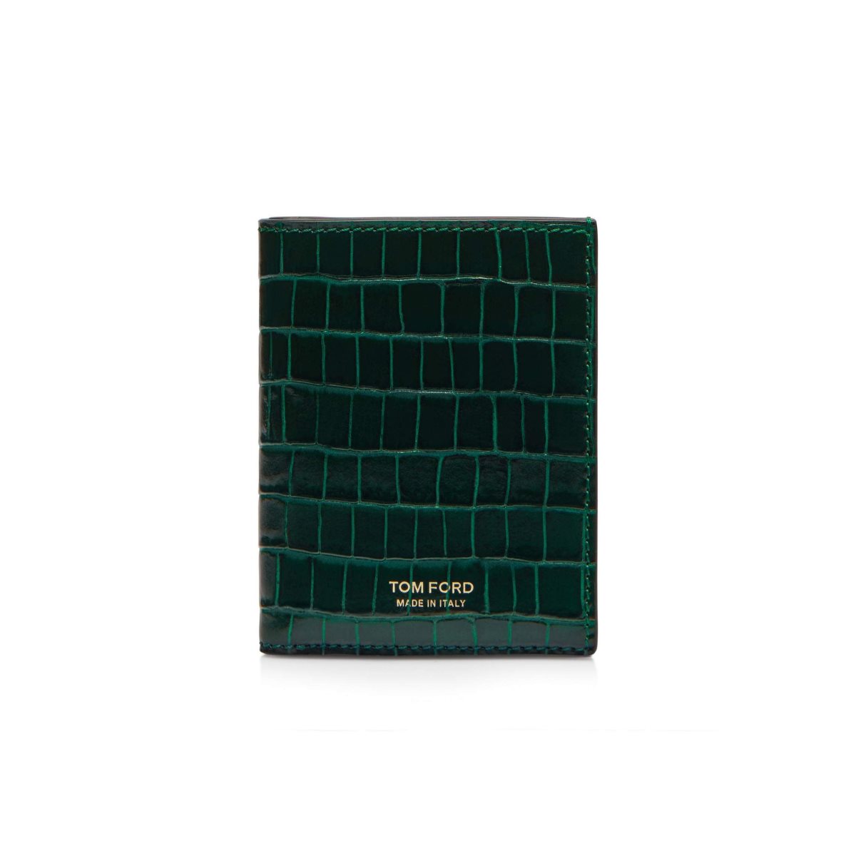 Tom Ford Glossy Printed Croc Folding Cardholder Liten Plånbok Herr Olivgröna | 567FTGKVS