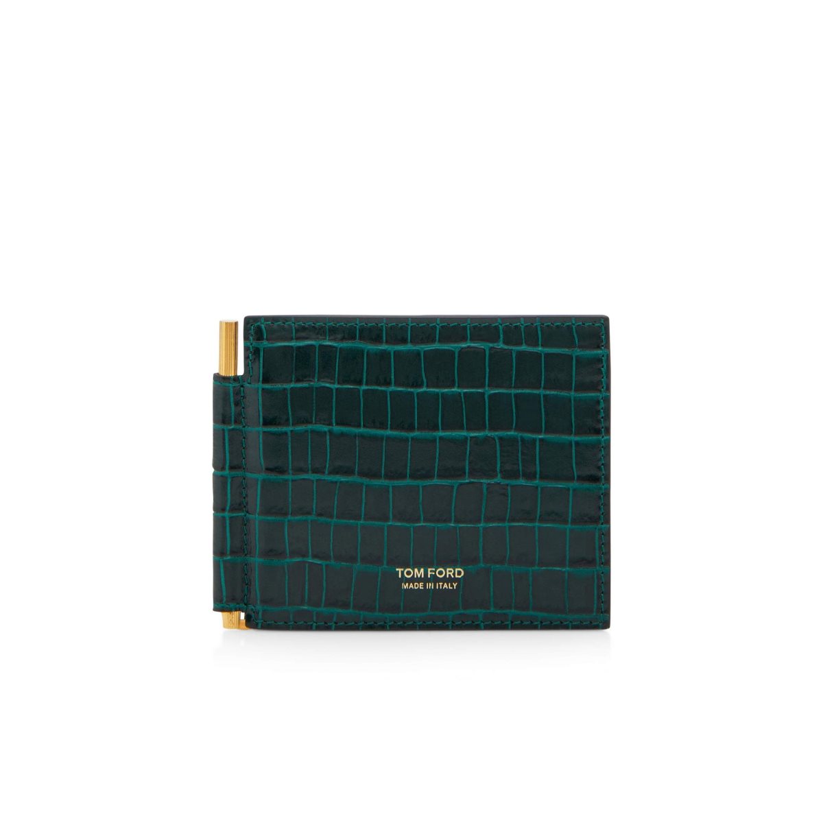 Tom Ford Glossy Printed Croc Money Clip Wallet Liten Plånbok Herr Olivgröna | 479NSZFBY