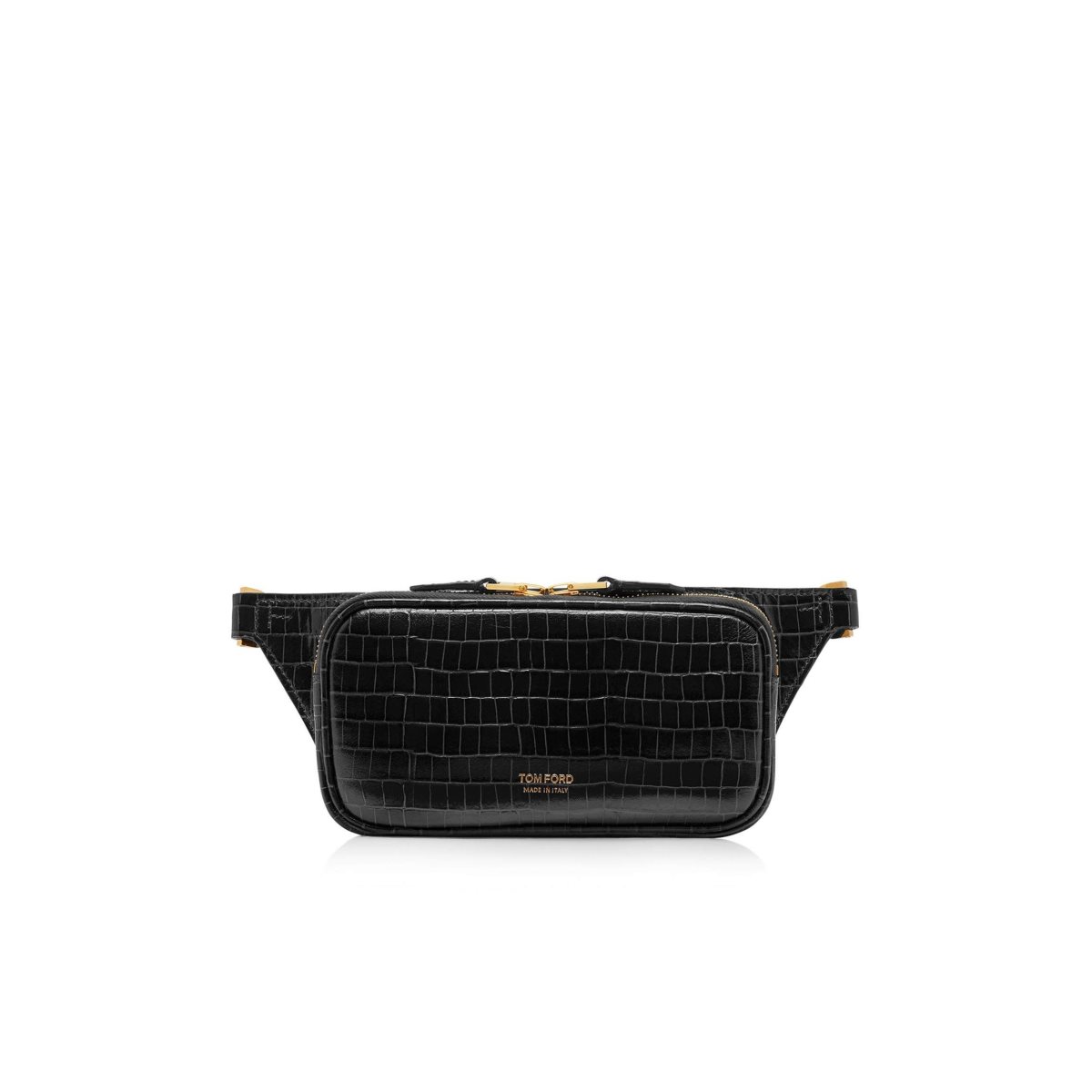 Tom Ford Glossy Printed Croc Small Zip Bältesväska Herr Svarta | 754AIKHMO