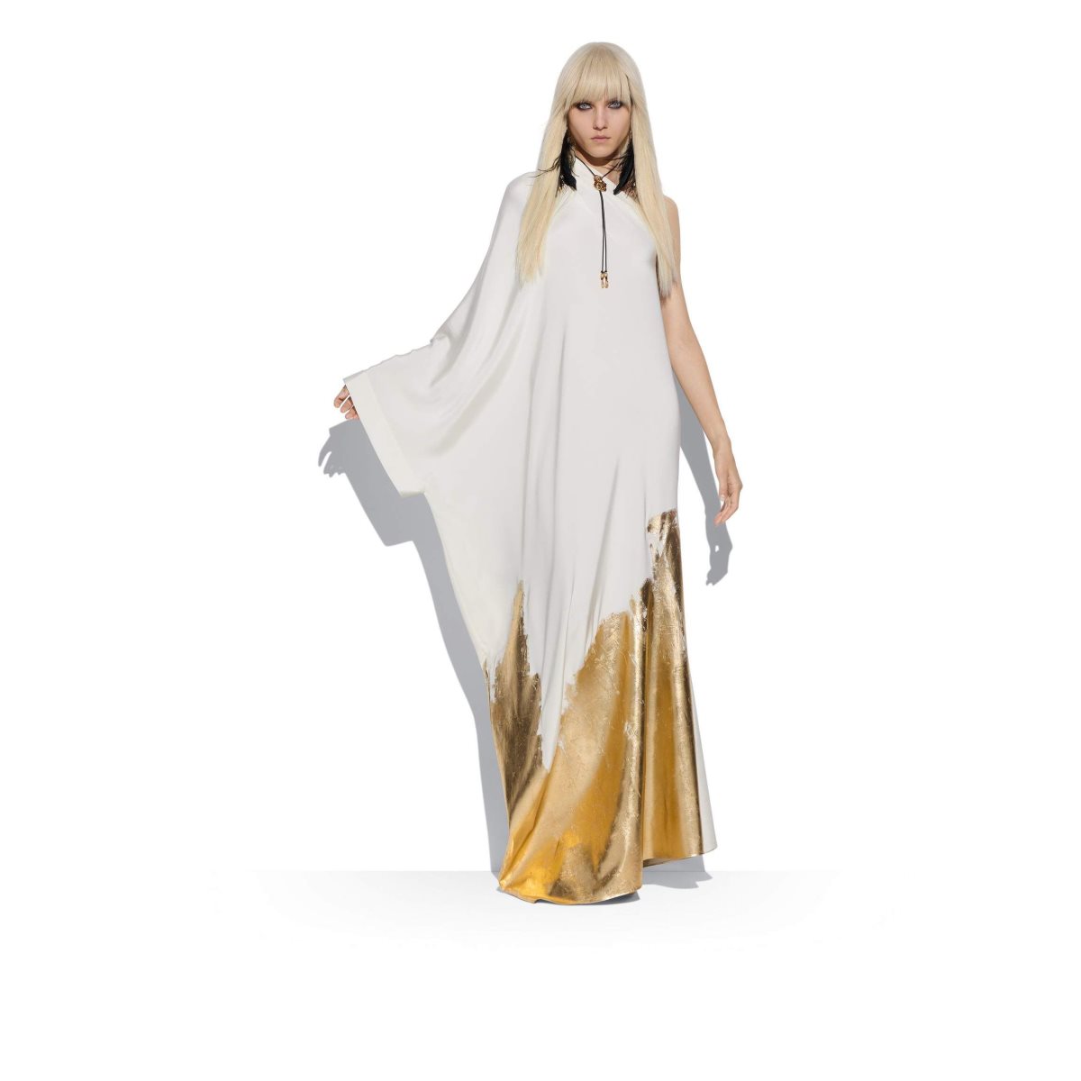 Tom Ford Hand Painted Silk Maroccaine One Shoulder Kaftan Jumpsuit Dam Guld | 043AVSJZG