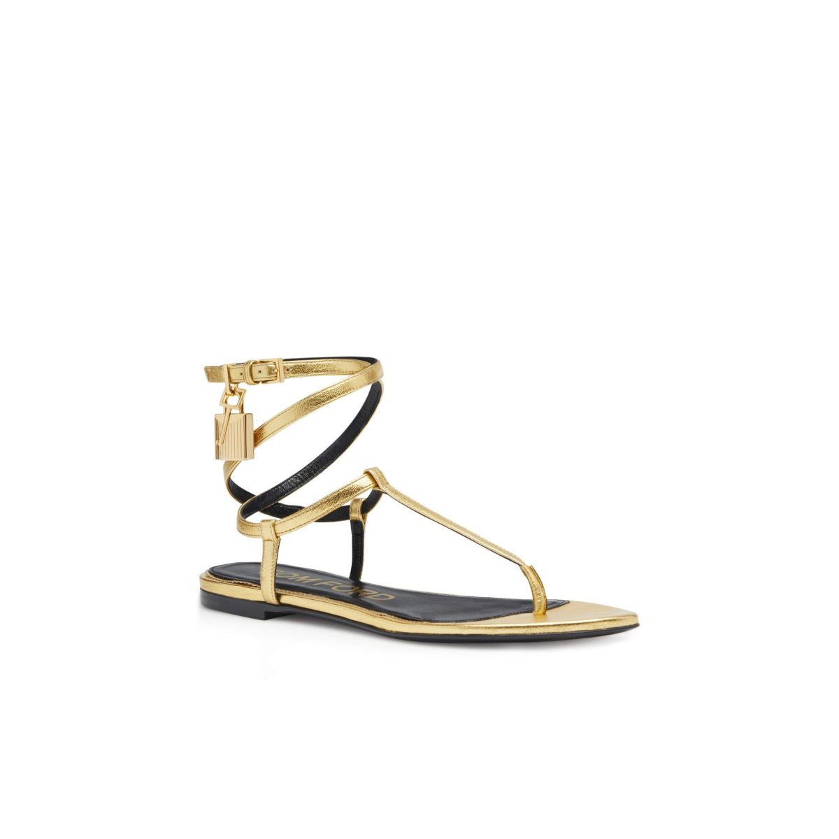 Tom Ford Laminated Läder Padlock Sandal Platta Skor Dam Guld | 103QWFYGZ