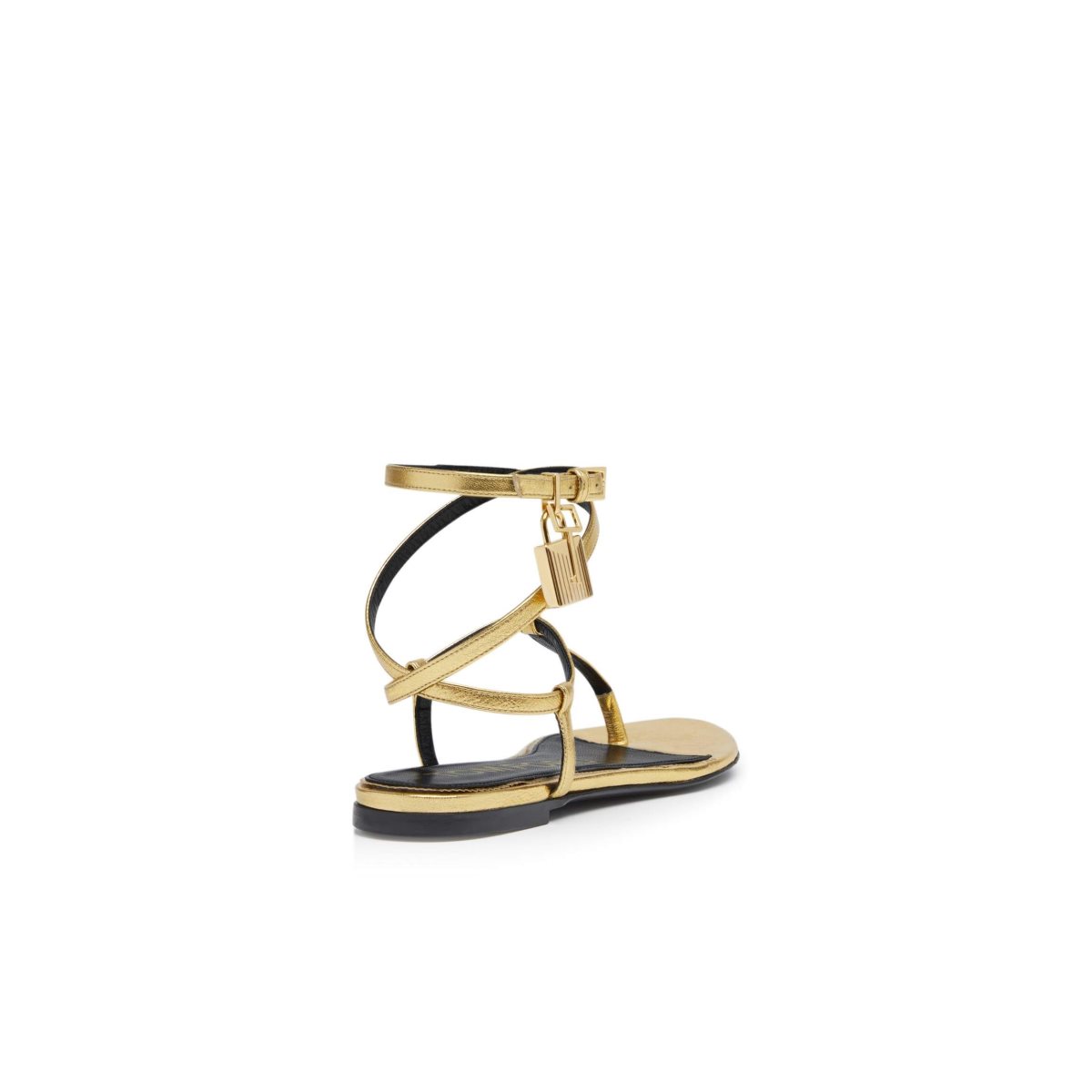 Tom Ford Laminated Läder Padlock Sandal Platta Skor Dam Guld | 103QWFYGZ