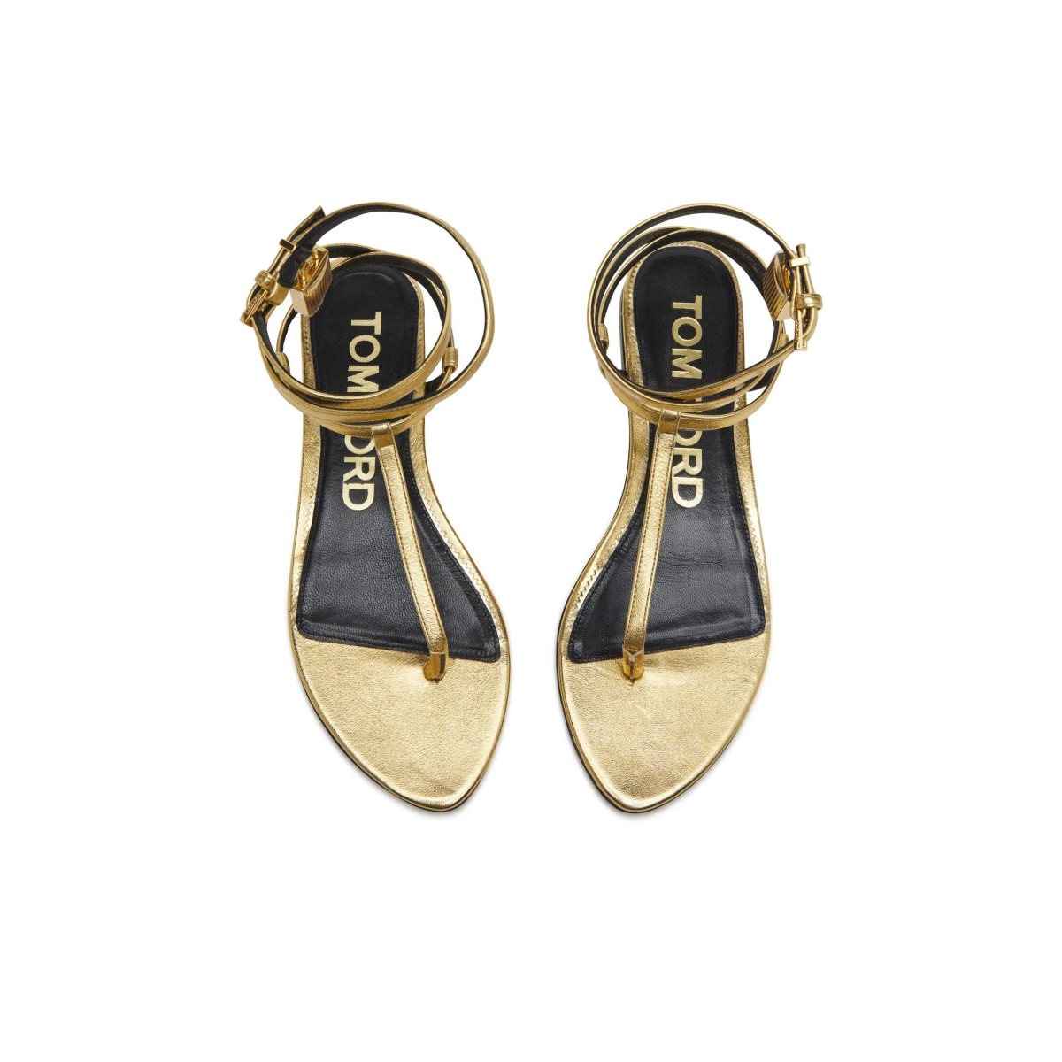 Tom Ford Laminated Läder Padlock Sandal Platta Skor Dam Guld | 103QWFYGZ