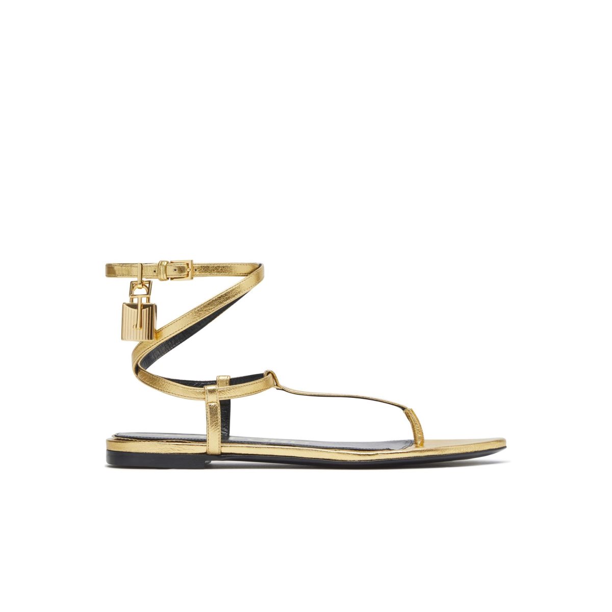 Tom Ford Laminated Läder Padlock Sandal Platta Skor Dam Guld | 103QWFYGZ