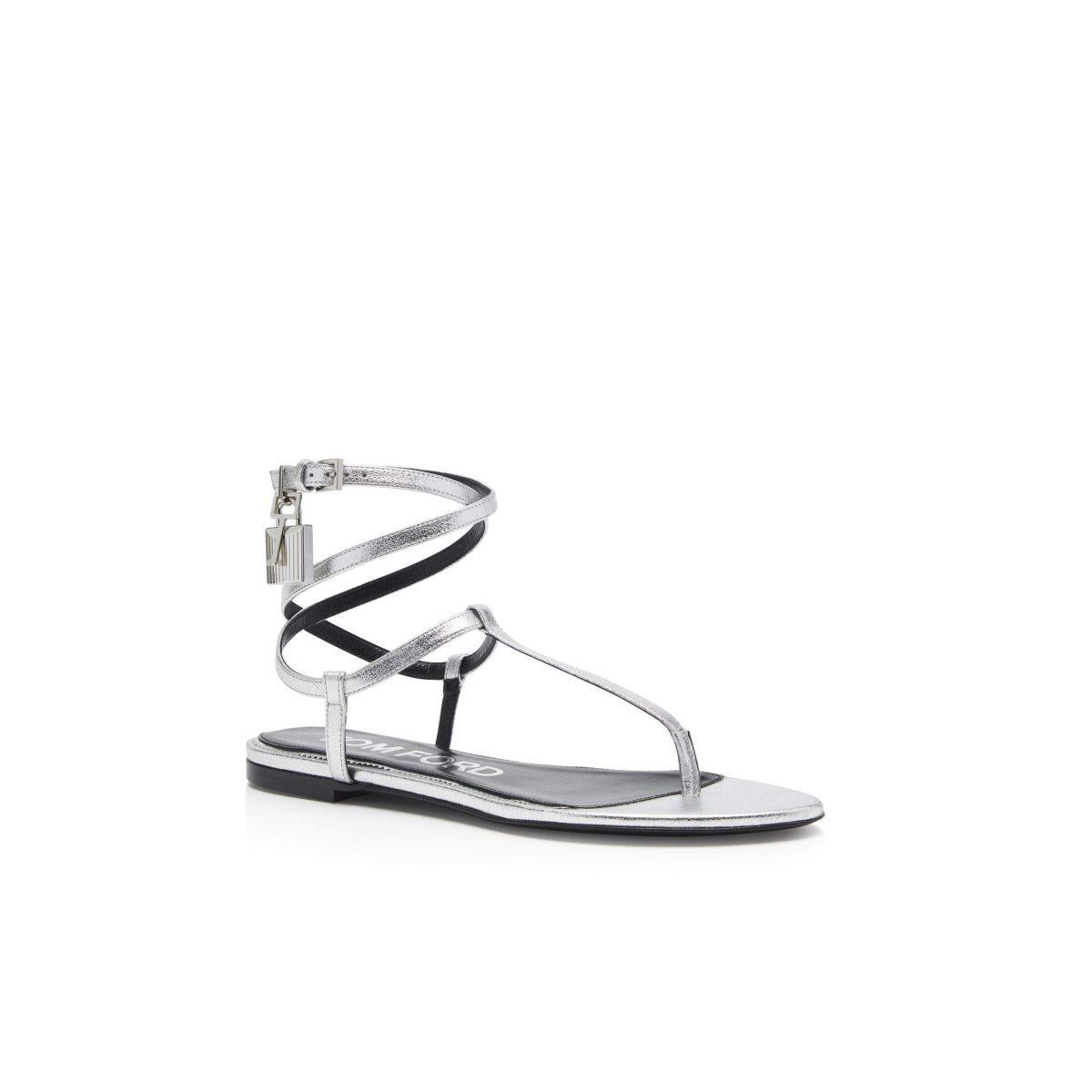 Tom Ford Laminated Läder Padlock Sandal Platta Skor Dam Silver | 460CGXWRV