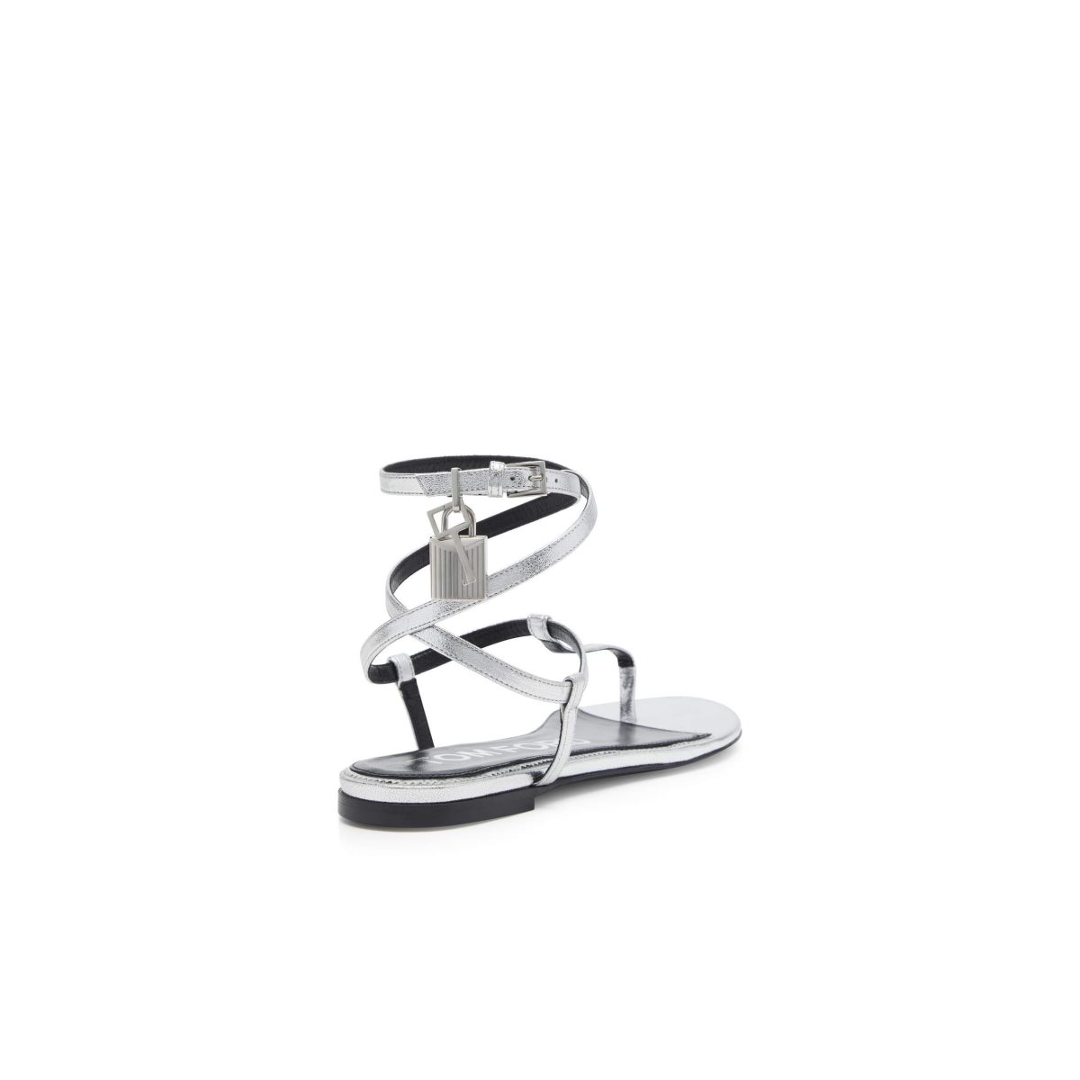 Tom Ford Laminated Läder Padlock Sandal Platta Skor Dam Silver | 460CGXWRV