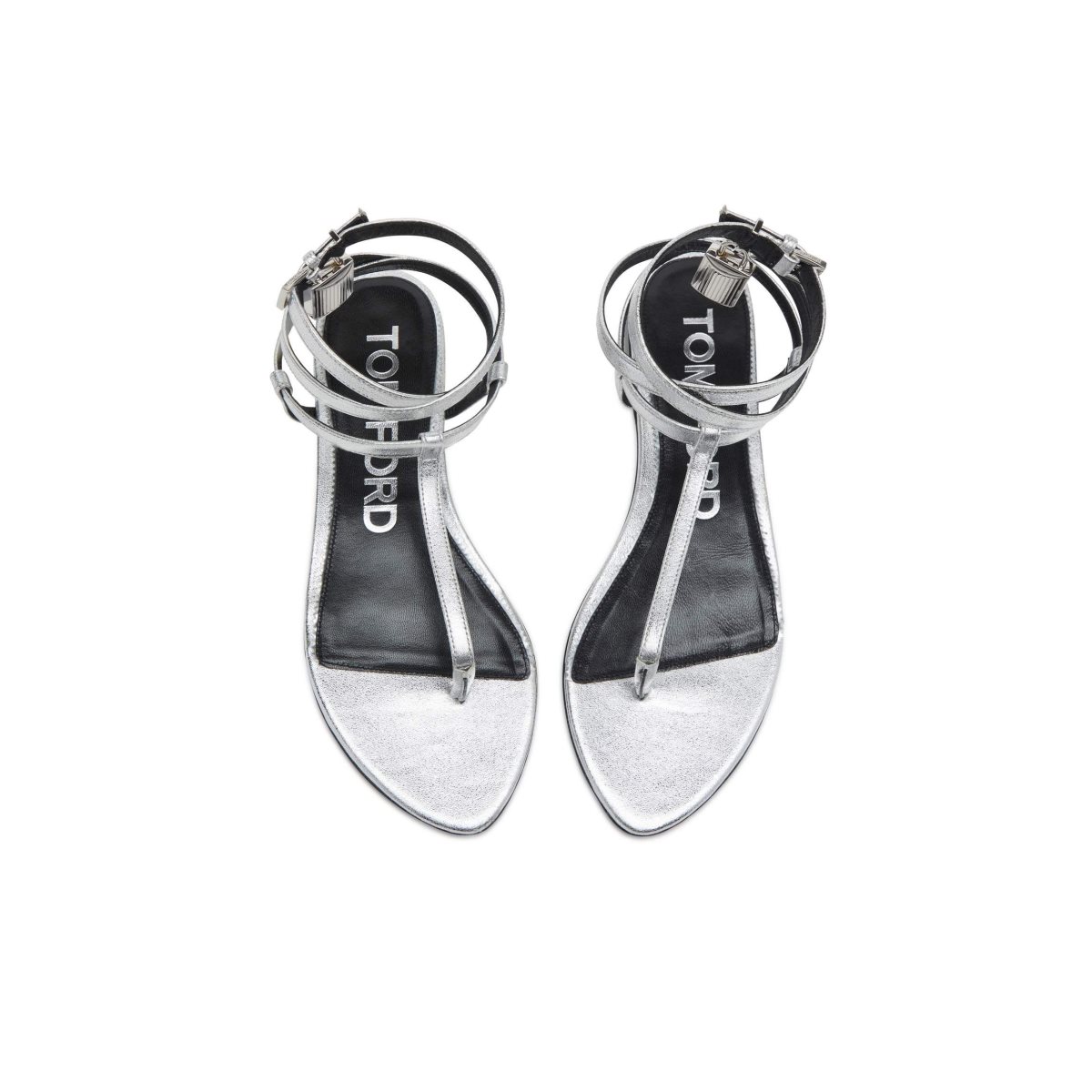 Tom Ford Laminated Läder Padlock Sandal Platta Skor Dam Silver | 460CGXWRV