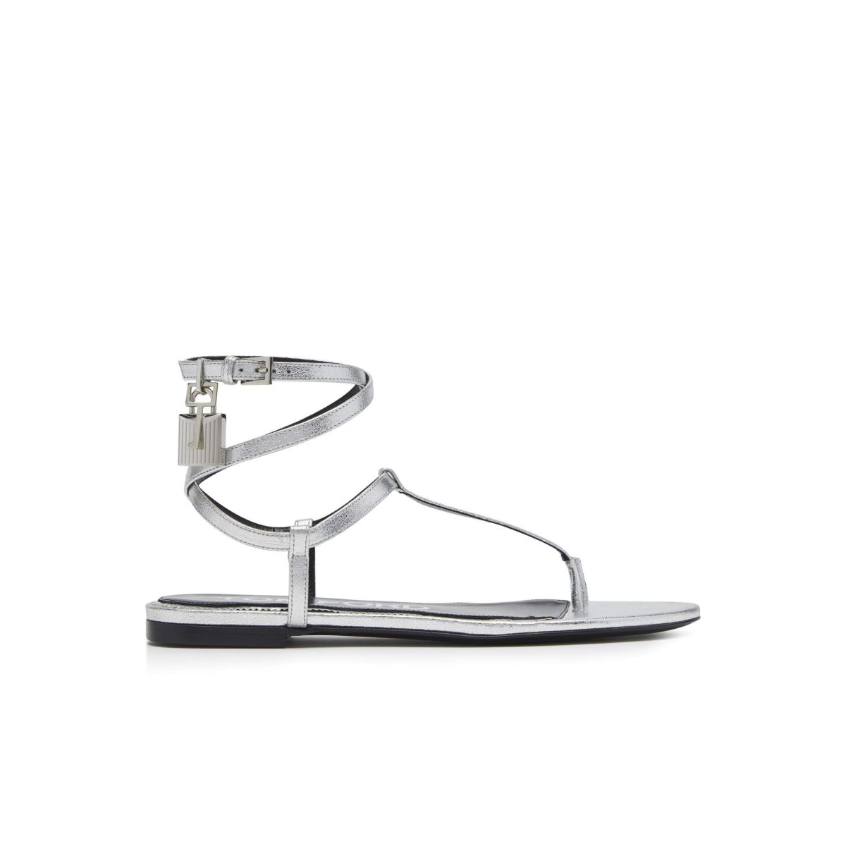 Tom Ford Laminated Läder Padlock Sandal Platta Skor Dam Silver | 460CGXWRV