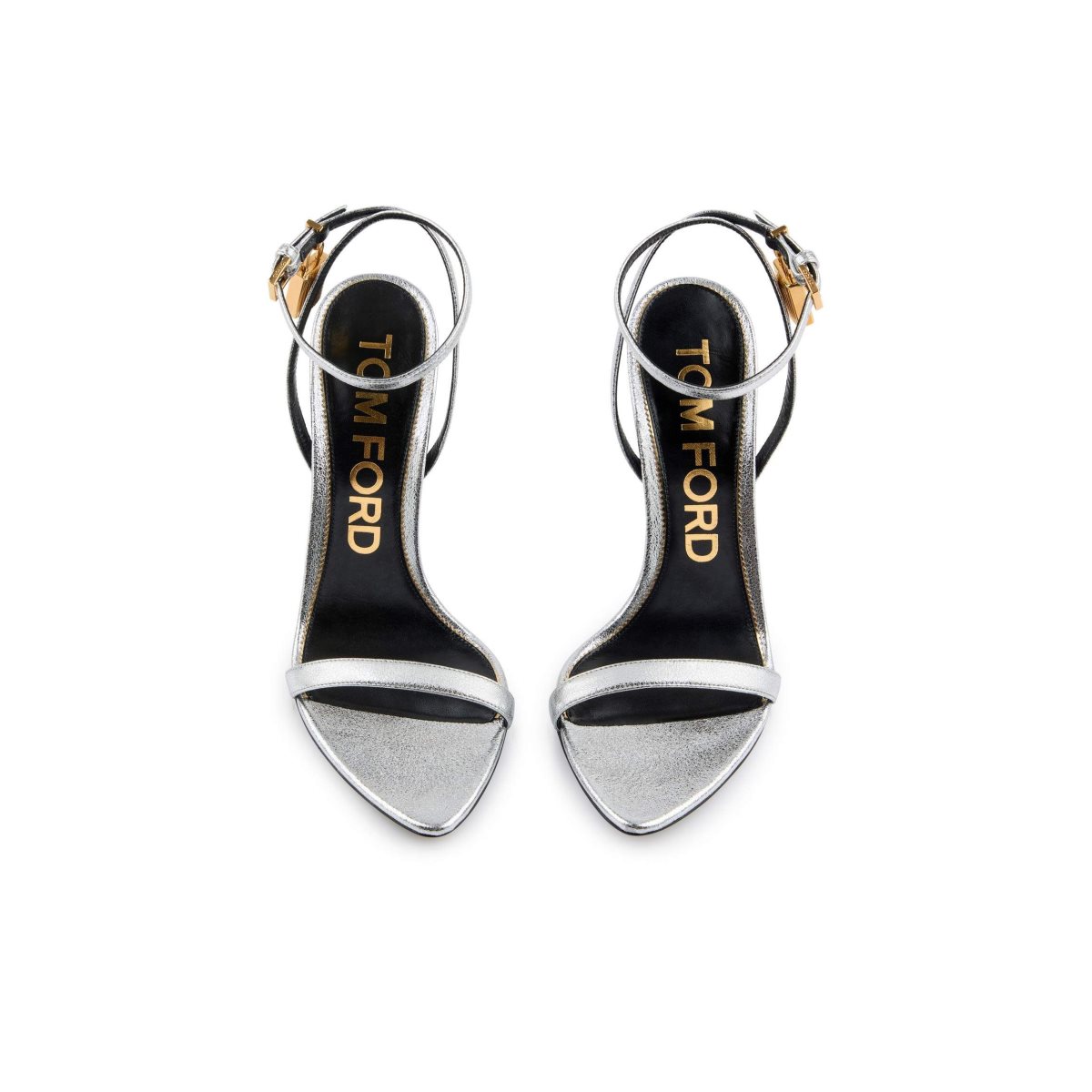 Tom Ford Laminated Nappa Läder Padlock Pointy Naked Sandaler Dam Silver | 274SMHNOJ