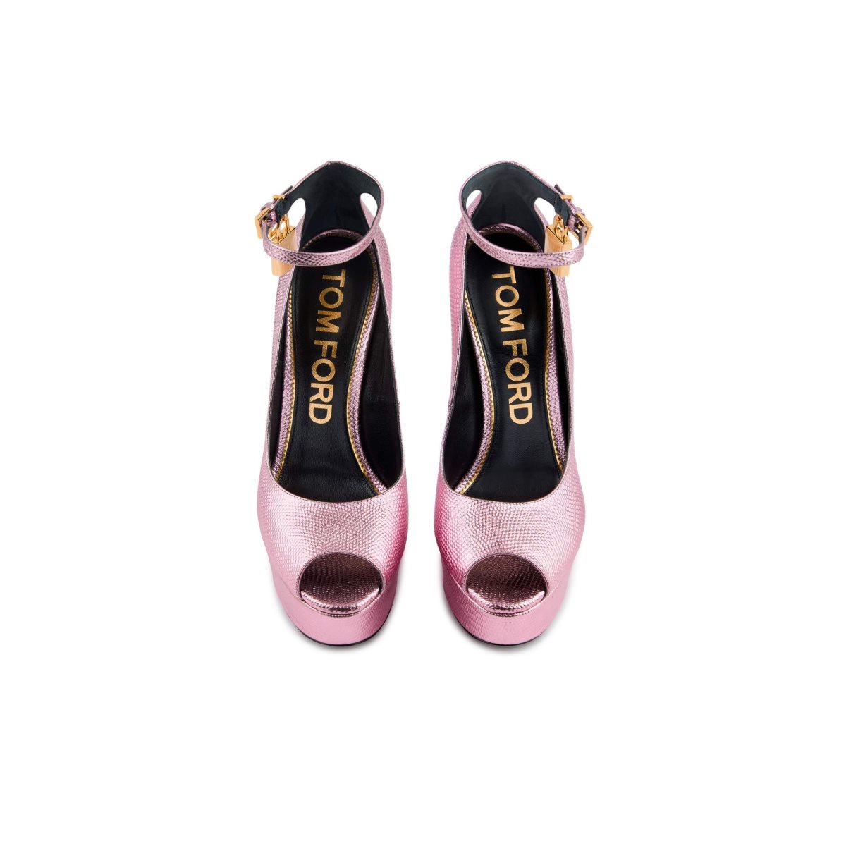 Tom Ford Laminated Printed Lizard Padlock Peep Tå Pumps Dam Ljusrosa | 921KUBAJM