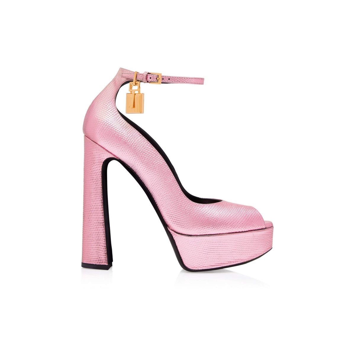 Tom Ford Laminated Printed Lizard Padlock Peep Tå Pumps Dam Ljusrosa | 921KUBAJM