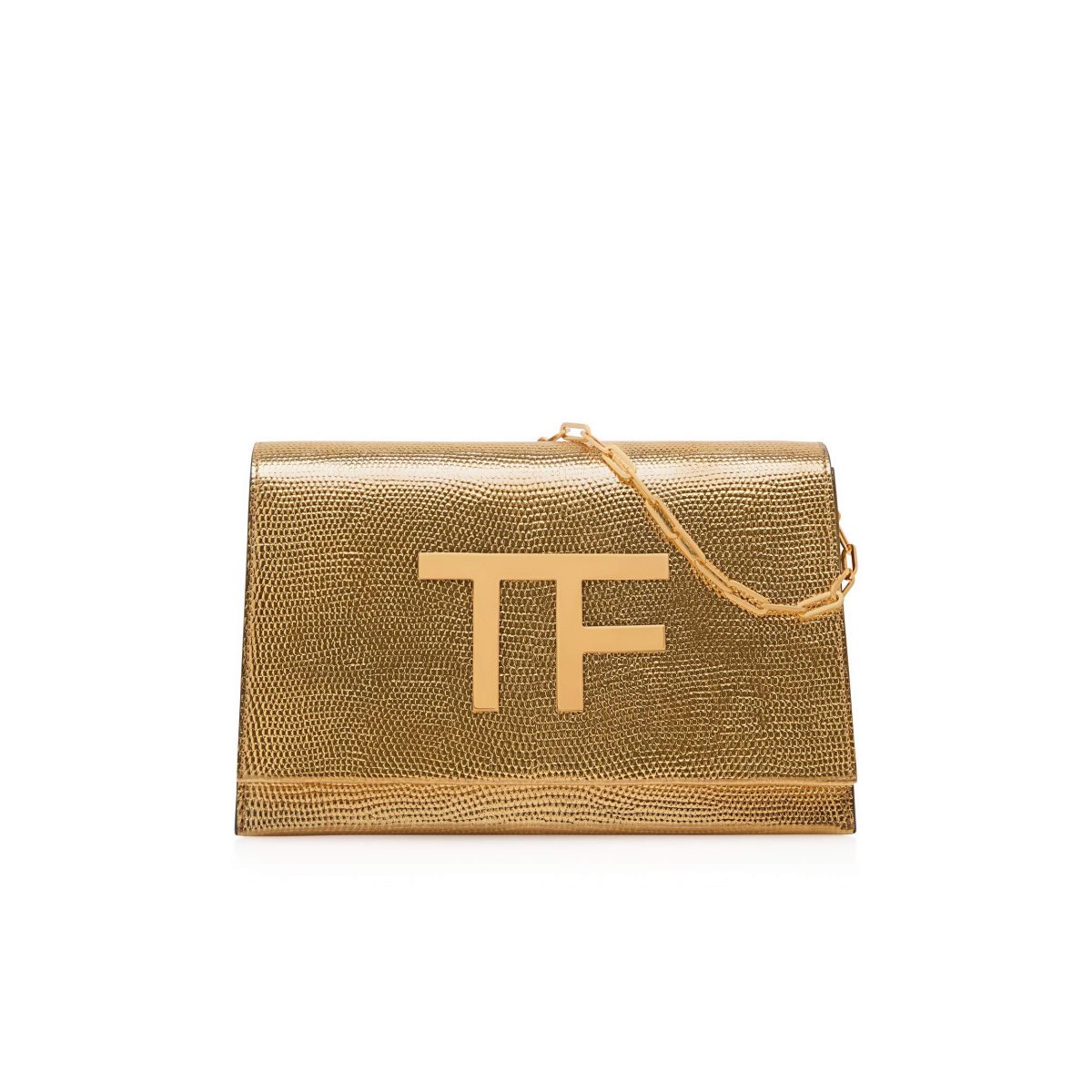 Tom Ford Laminated Printed Lizard Tf Disco Clutch Väska Dam Guld | 263ZGILJA