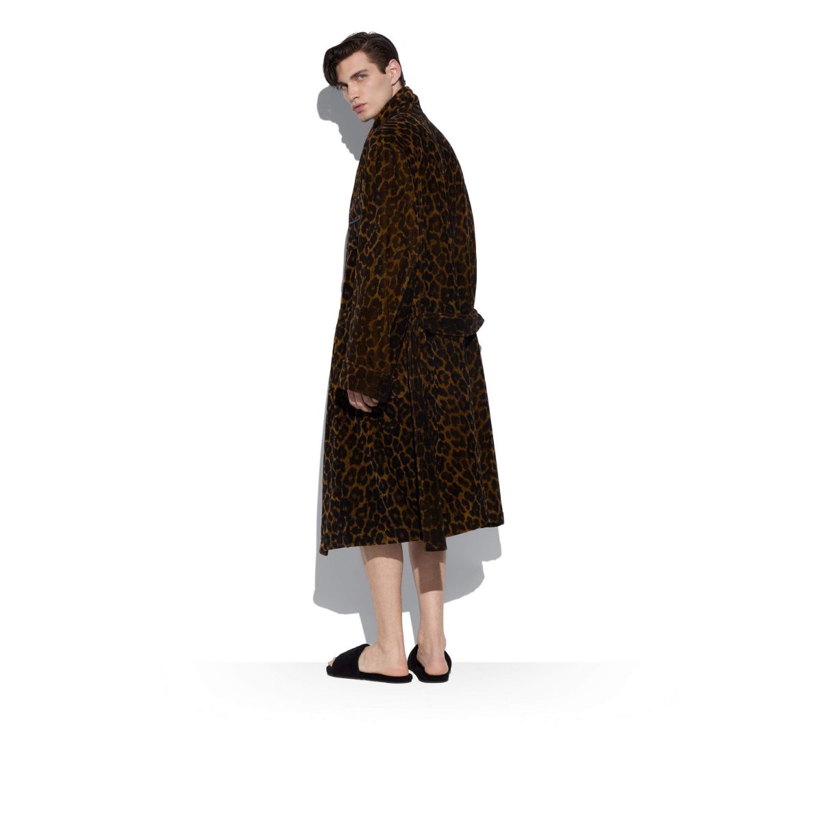 Tom Ford Leopard Printed Towelling Shawl Collar Morgonrock Herr Mörkbruna | 942IPOJKR