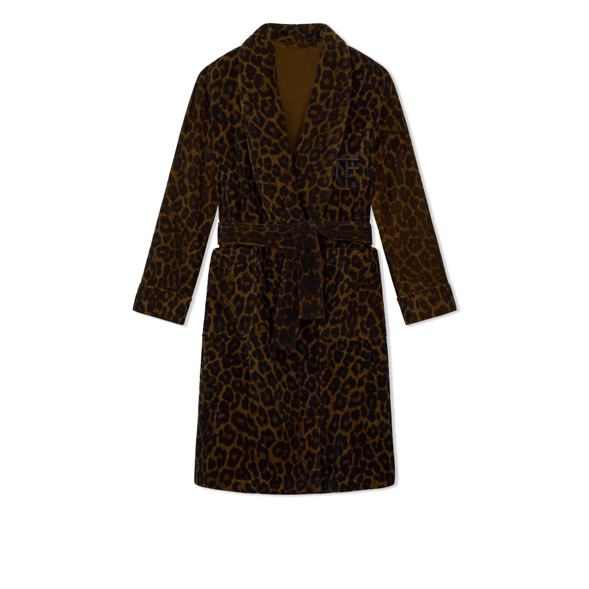 Tom Ford Leopard Printed Towelling Shawl Collar Morgonrock Herr Mörkbruna | 942IPOJKR