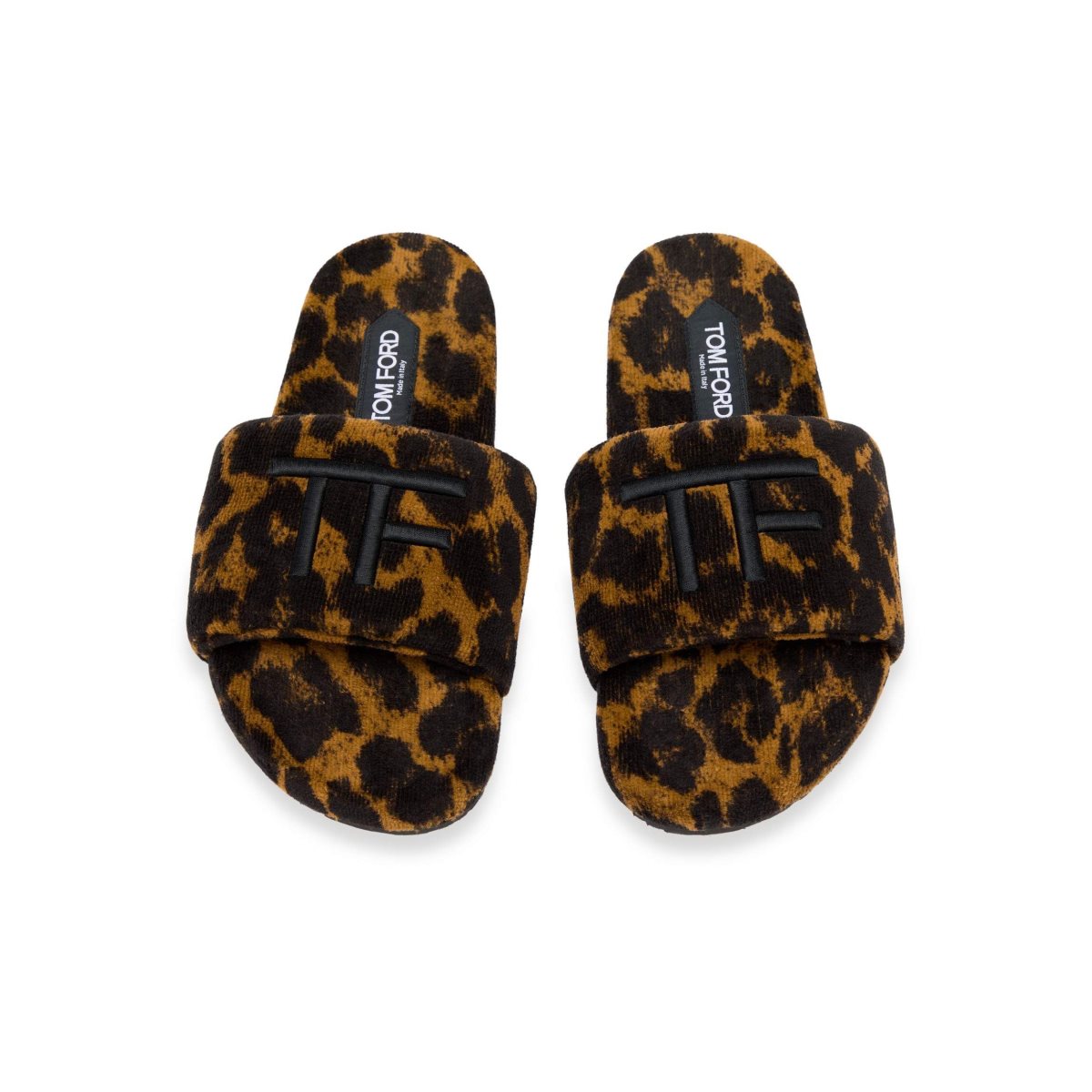 Tom Ford Leopard Towelling Harrison Slides Sandaler Dam Svarta | 015ZKRIAD