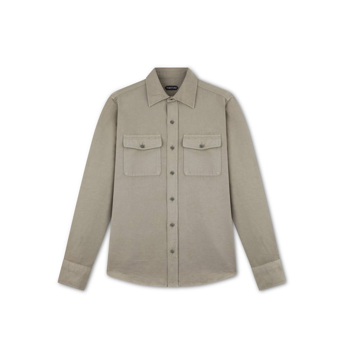 Tom Ford Linen Bomull Military Fit Skjorta Herr Grå Bruna | 683TBURGQ