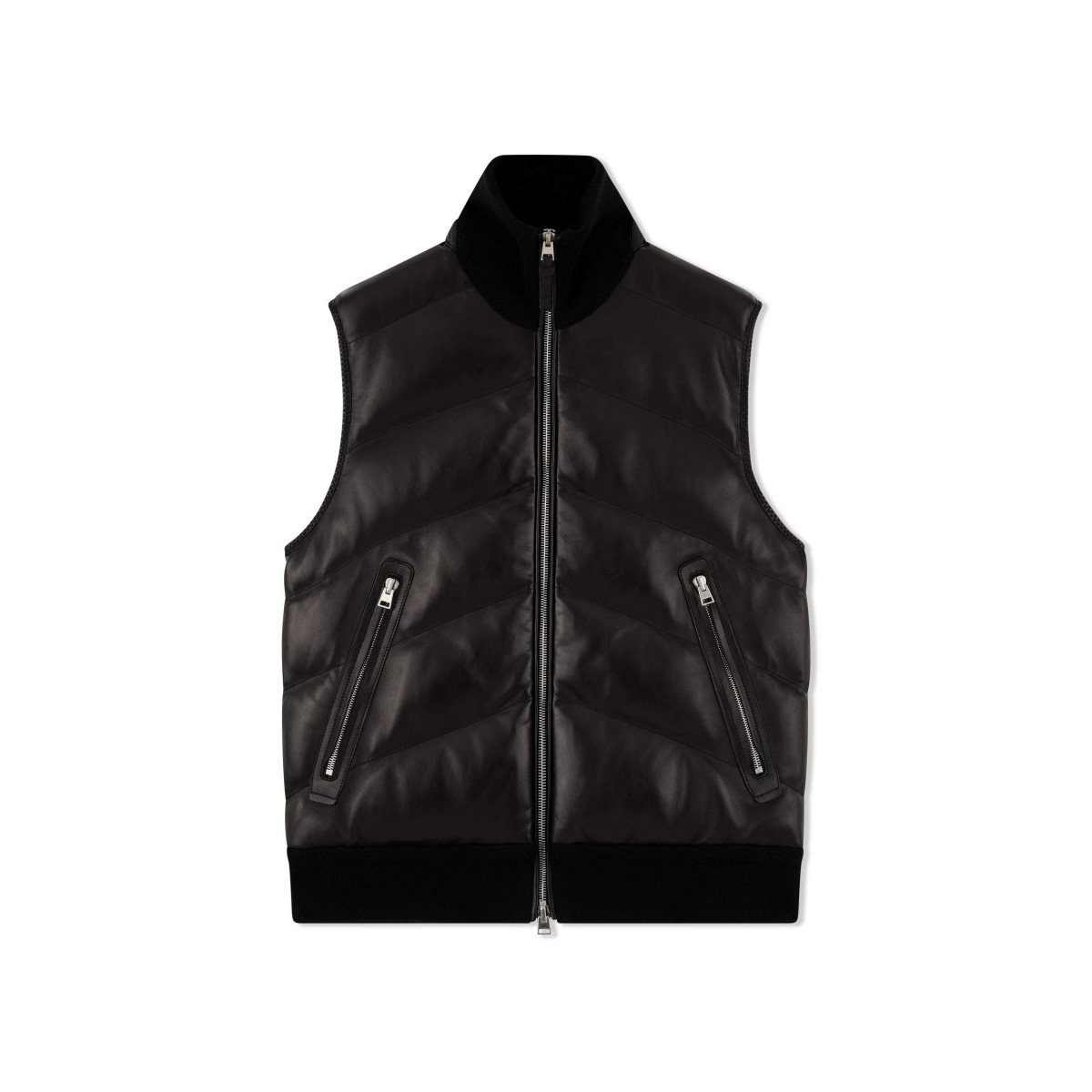 Tom Ford Läder Front Merino Cashmere Gilet Ytterkläder Herr Svarta | 587CMTZSG