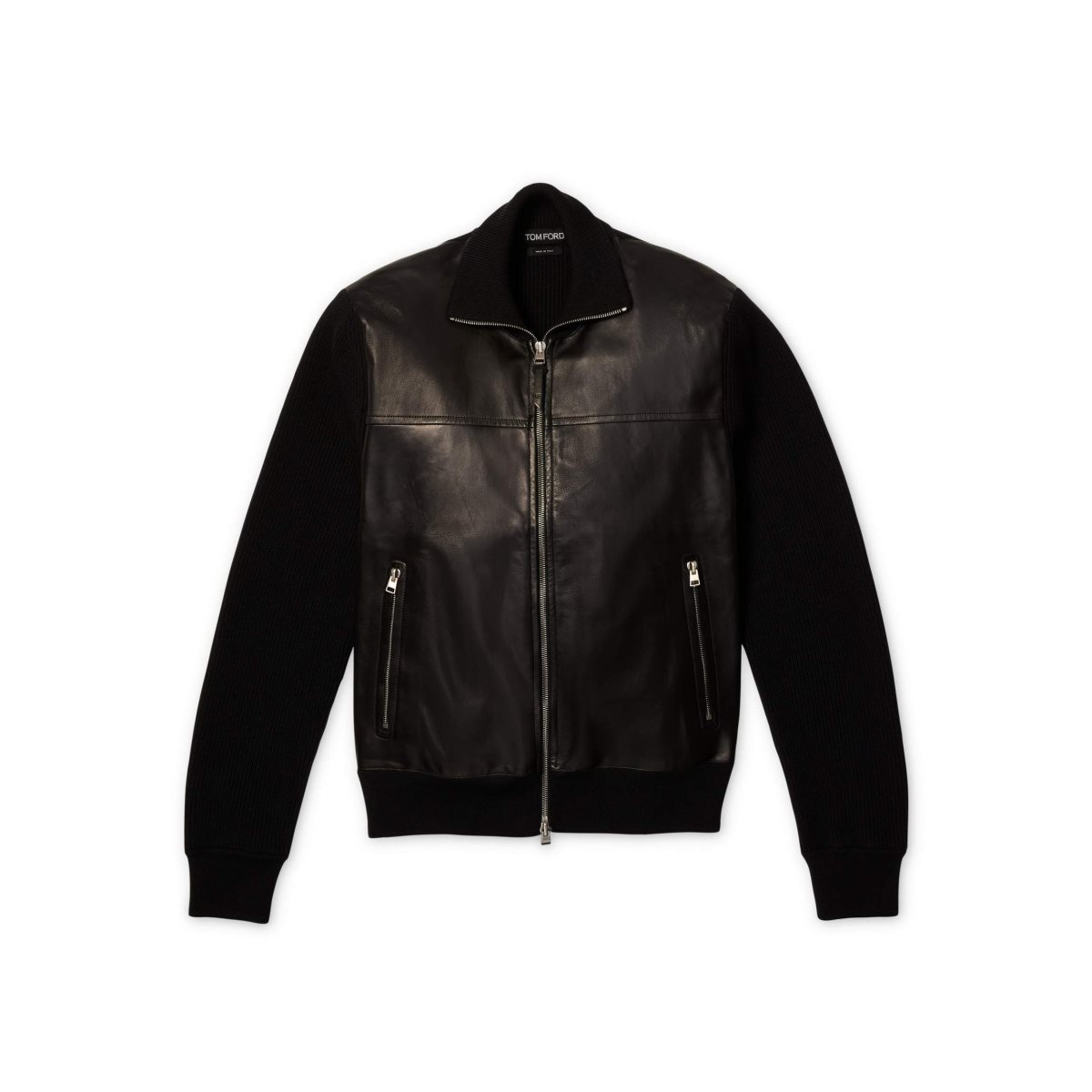 Tom Ford Läder Front Merino Zip Through Stickat Herr Svarta | 352WUGBEA