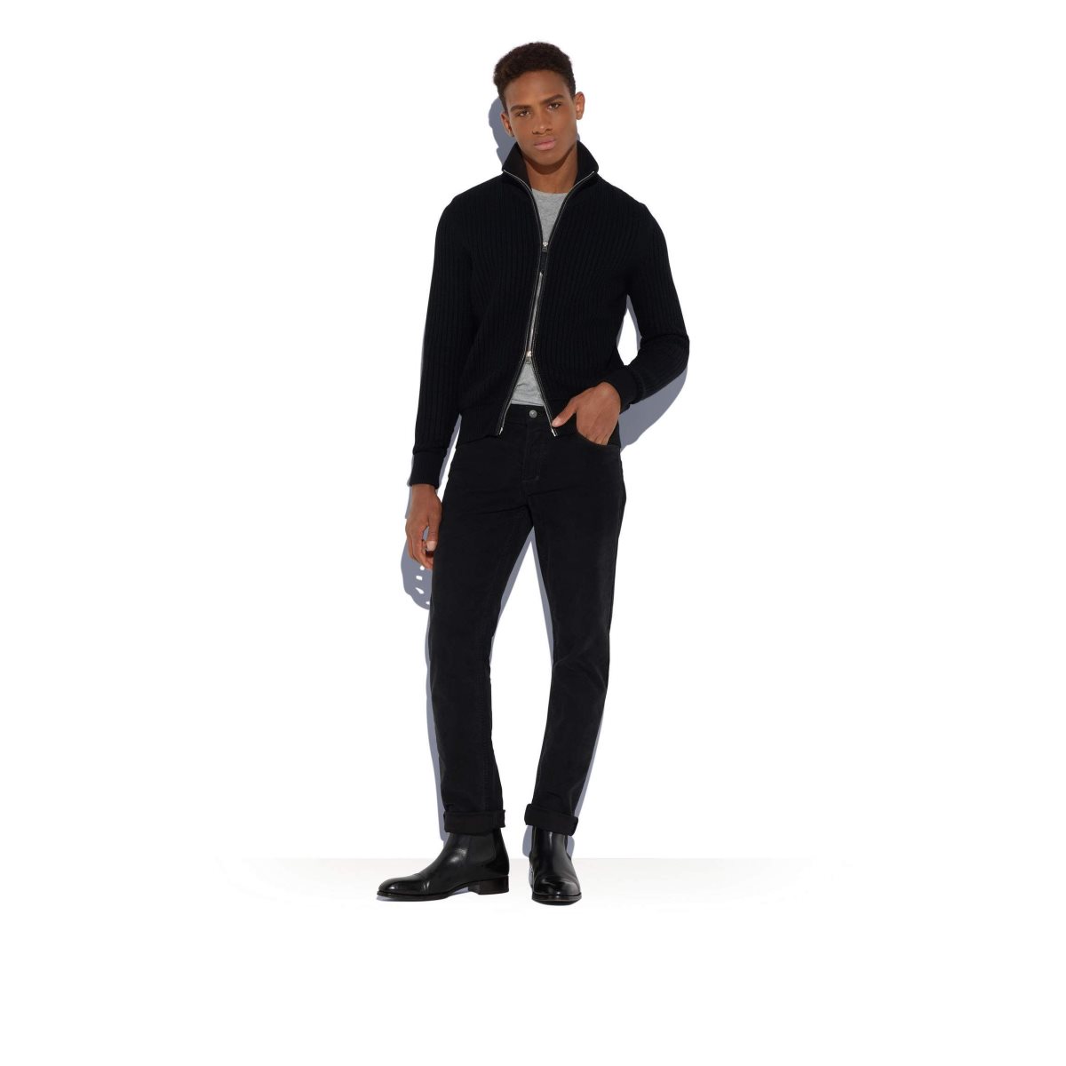 Tom Ford Merino Cashmere Zip Through Stickat Herr Svarta | 390YIFSKM