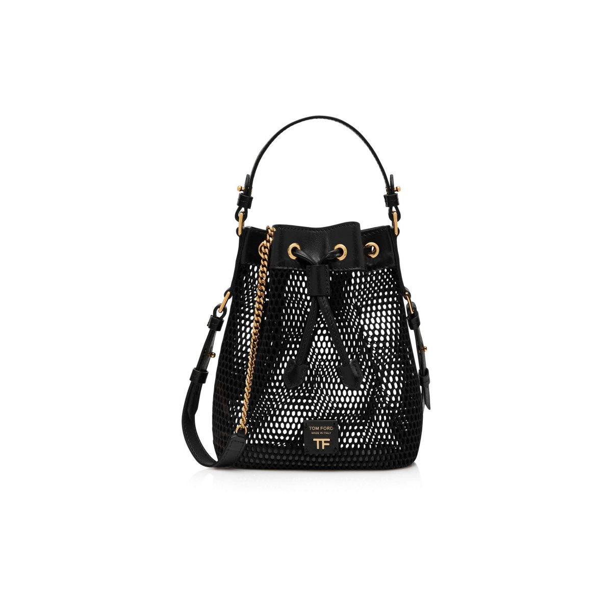 Tom Ford Mesh And Läder Disco Small Bucket On Chain Crossbody Väska Dam Svarta | 179FDOVCP