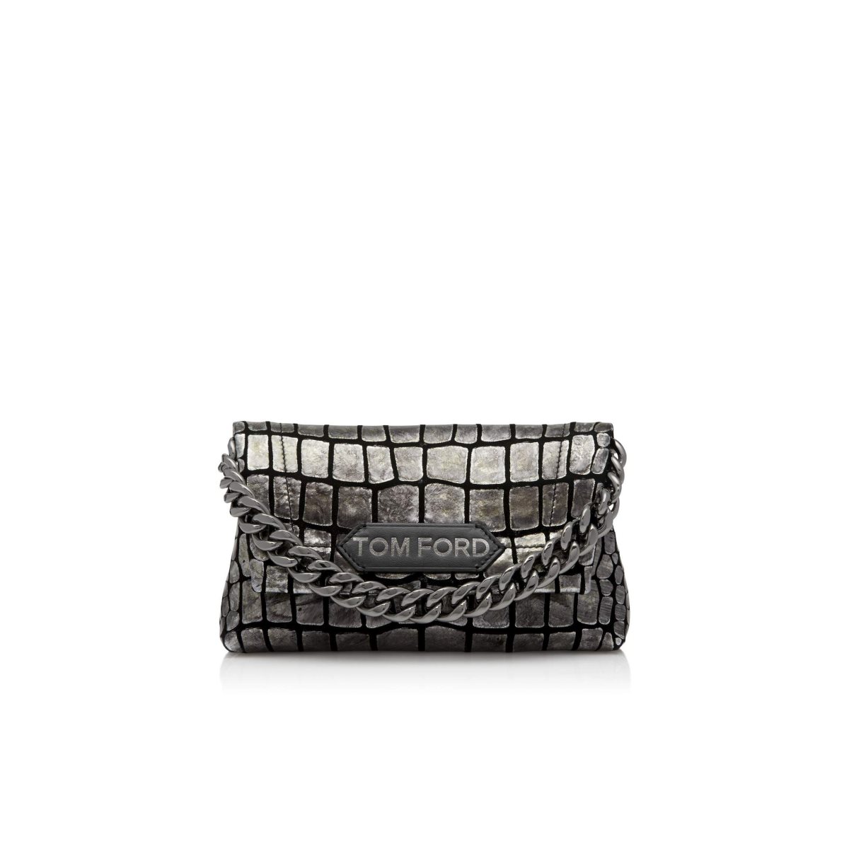 Tom Ford Metallic Printed Läder Label Clutch Väska Dam Silver Svarta | 472UYEFBD