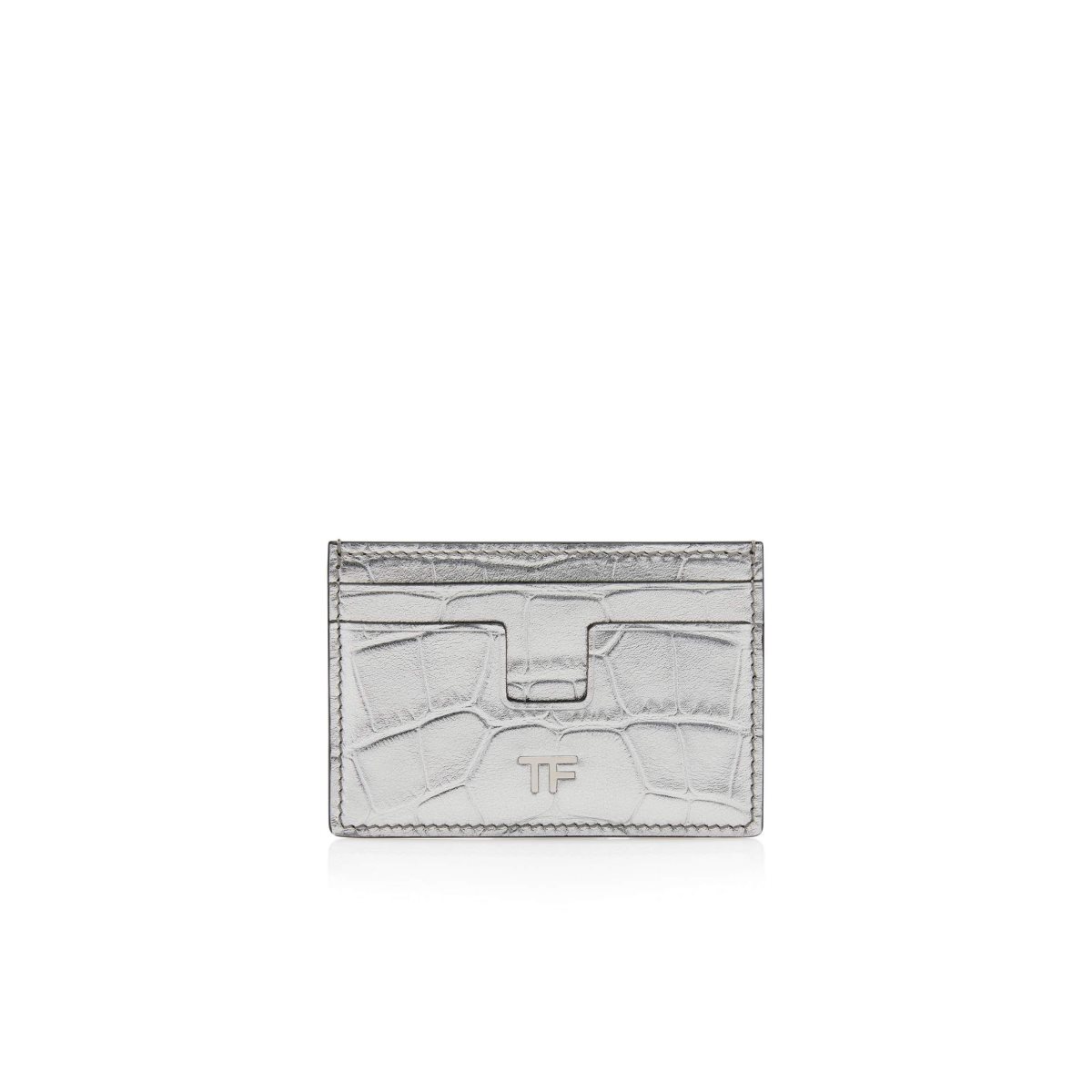 Tom Ford Metallic Stamped Läder Klassiska Tf Card Holder Liten Plånbok Dam Silver | 296NXCHAJ