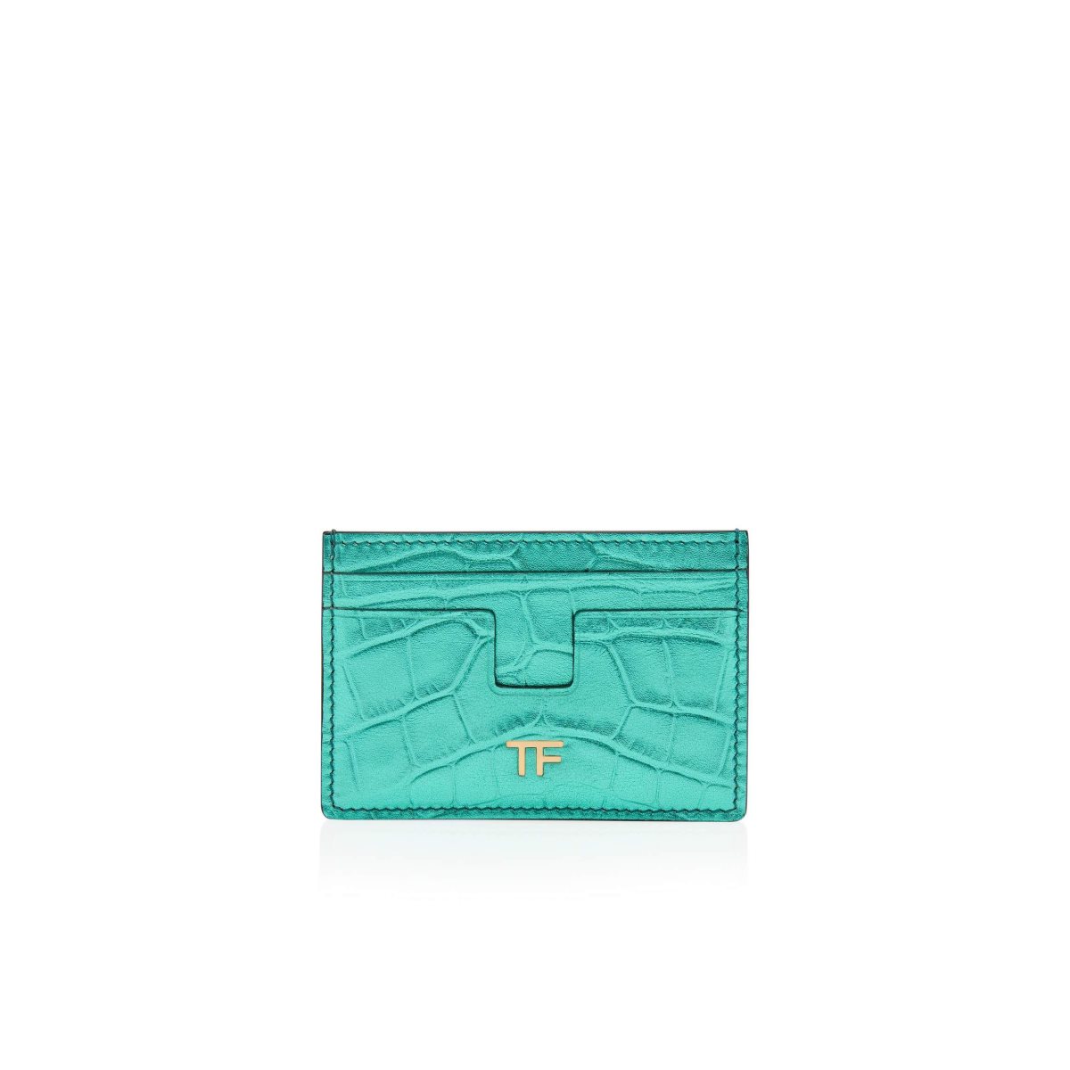 Tom Ford Metallic Stamped Läder Klassiska Tf Card Holder Liten Plånbok Dam Blå | 309HKBLUQ