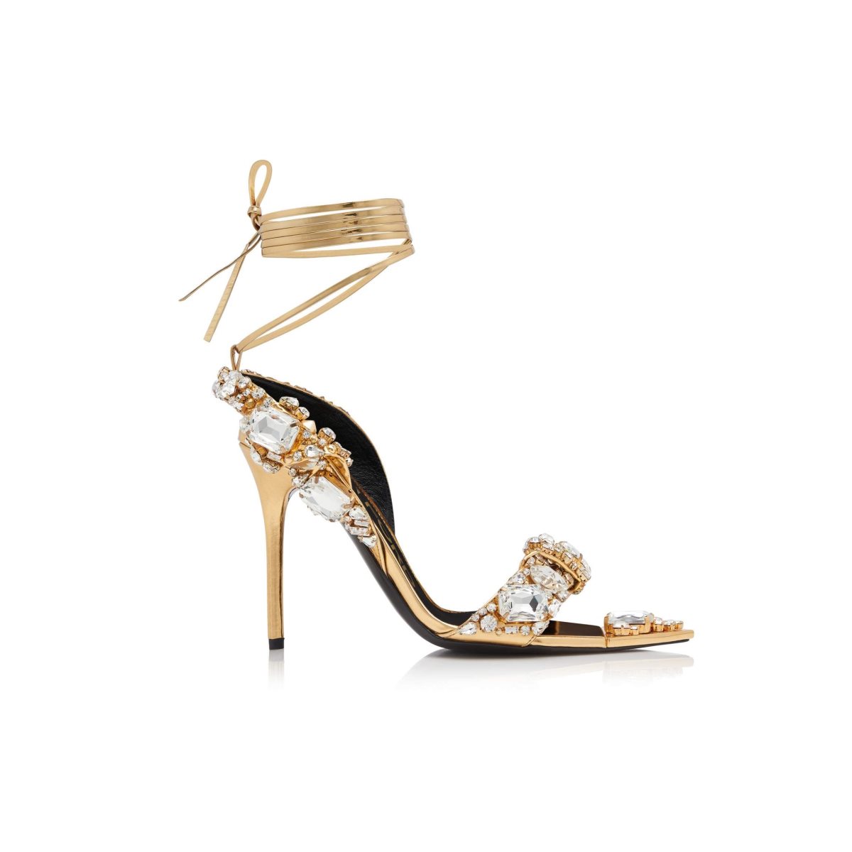 Tom Ford Mirror Läder And Crystal Stones Pointy Jewel Sandaler Dam Guld | 954BIKGOR