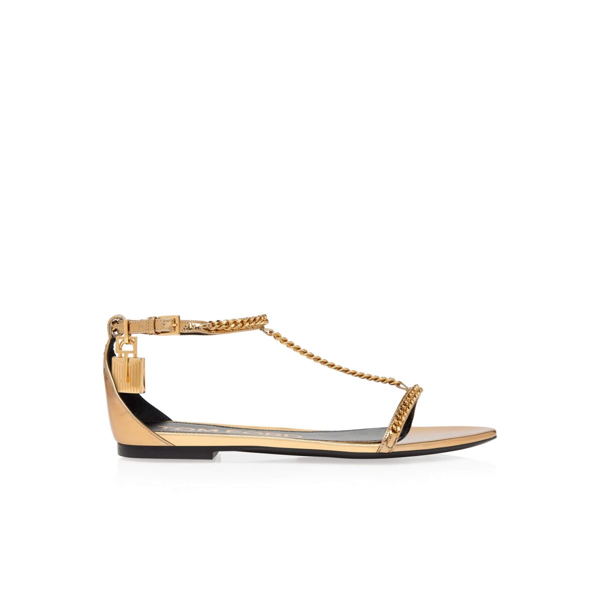 Tom Ford Mirror Läder Padlock Chain Sandaler Dam Guld | 835PHFBXN