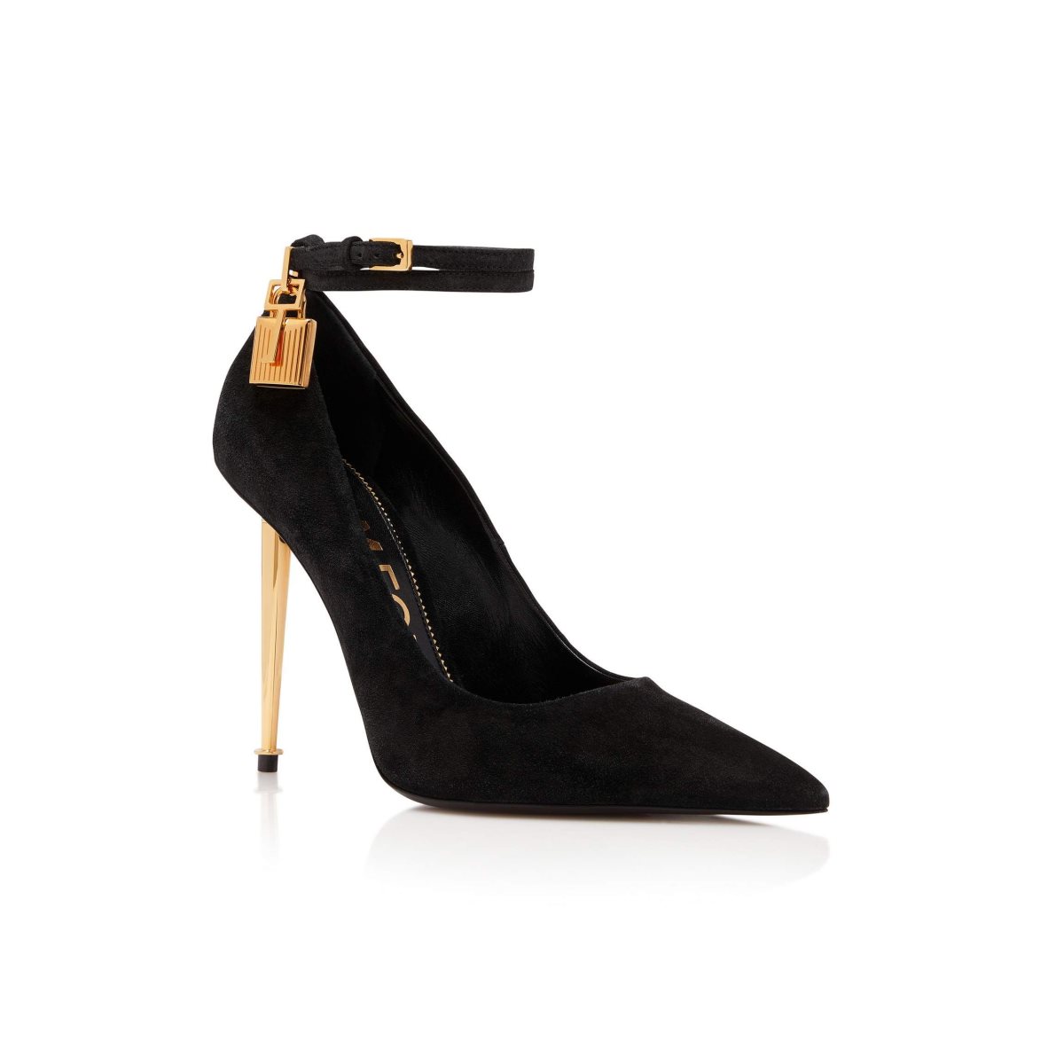 Tom Ford Mocka Läder Padlock Pointy Pump Sandaler Klack Dam Svarta | 021HWBMAE