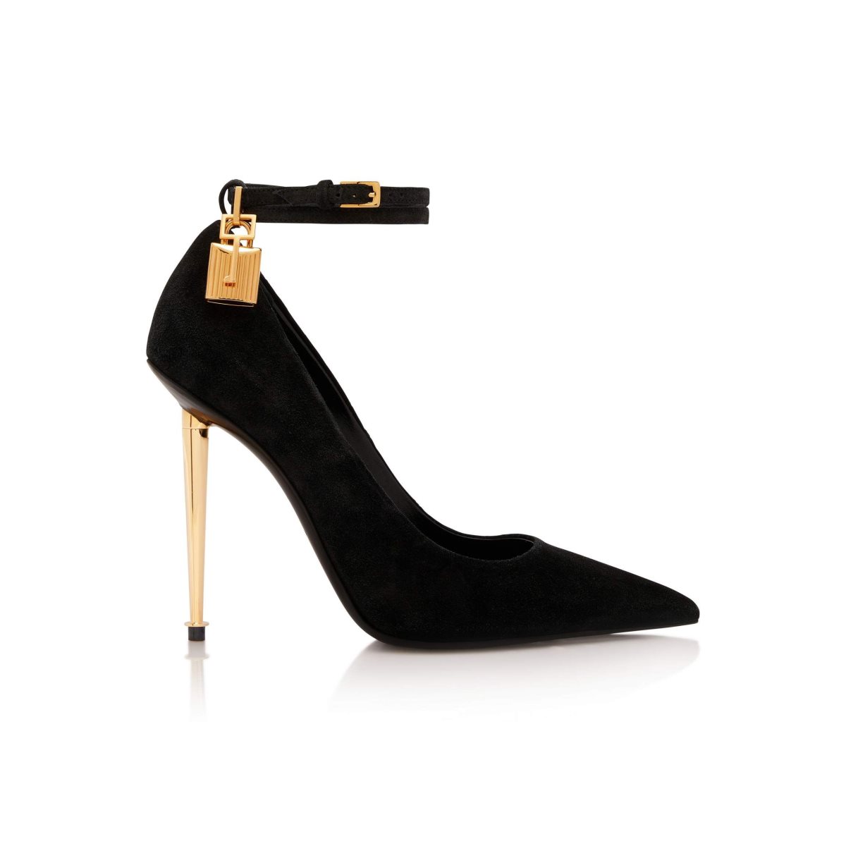 Tom Ford Mocka Läder Padlock Pointy Pump Sandaler Klack Dam Svarta | 021HWBMAE