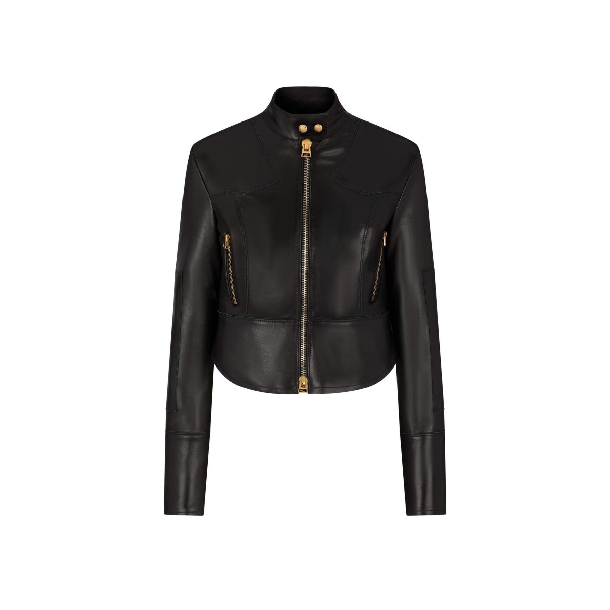 Tom Ford New Plonge Läder Crop Biker Jacket Ytterkläder Dam Svarta | 923VOGRWD