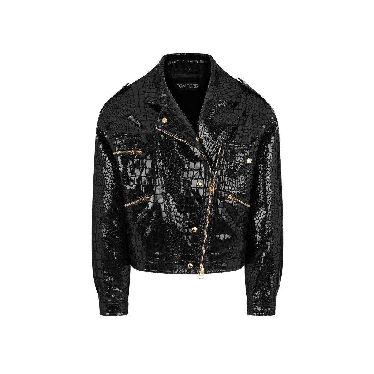 Tom Ford Printed Croc Läder Biker Jacket Ytterkläder Dam Svarta | 948RAOXIT