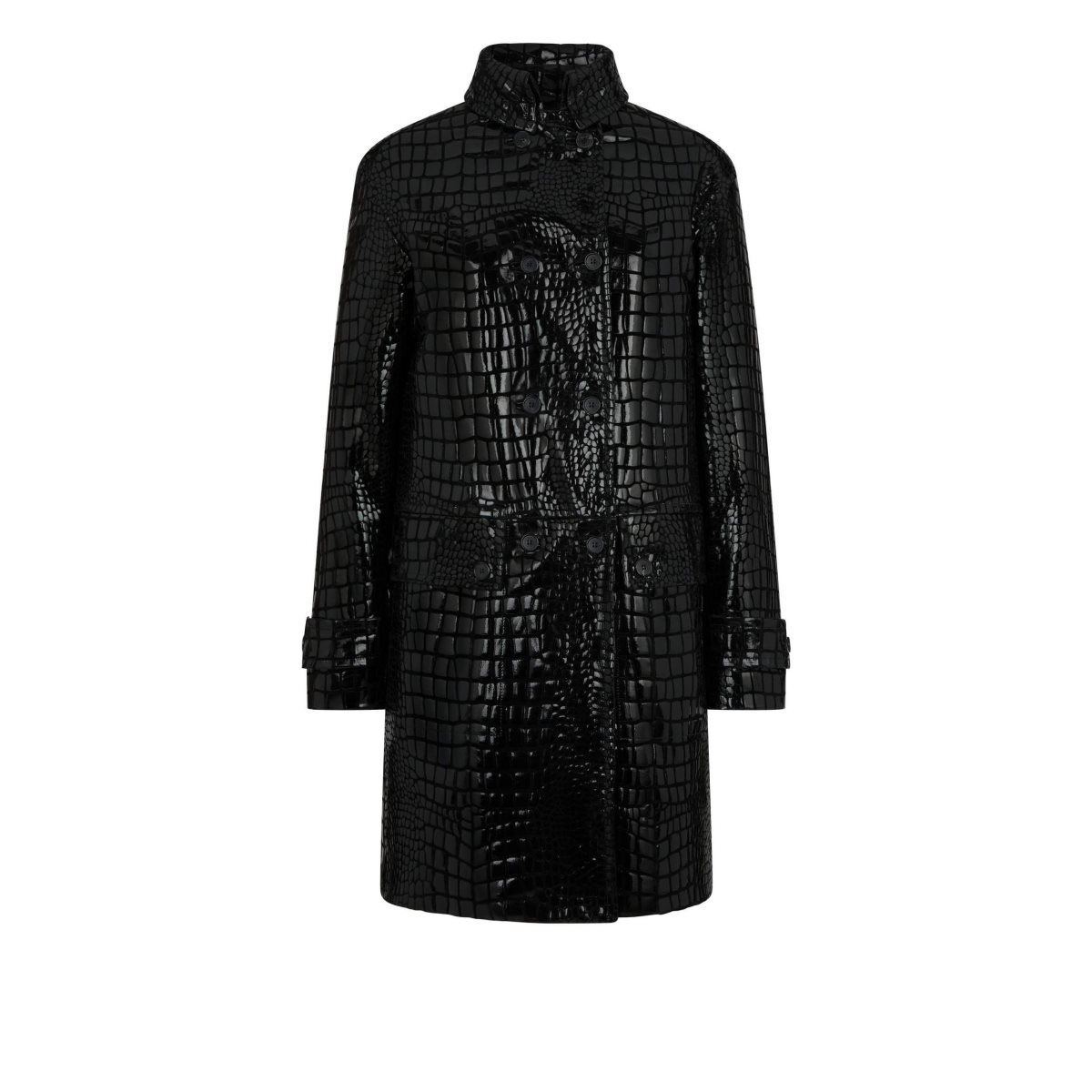 Tom Ford Printed Croc Läder Double Breasted Coat Ytterkläder Dam Svarta | 086ELYNGB