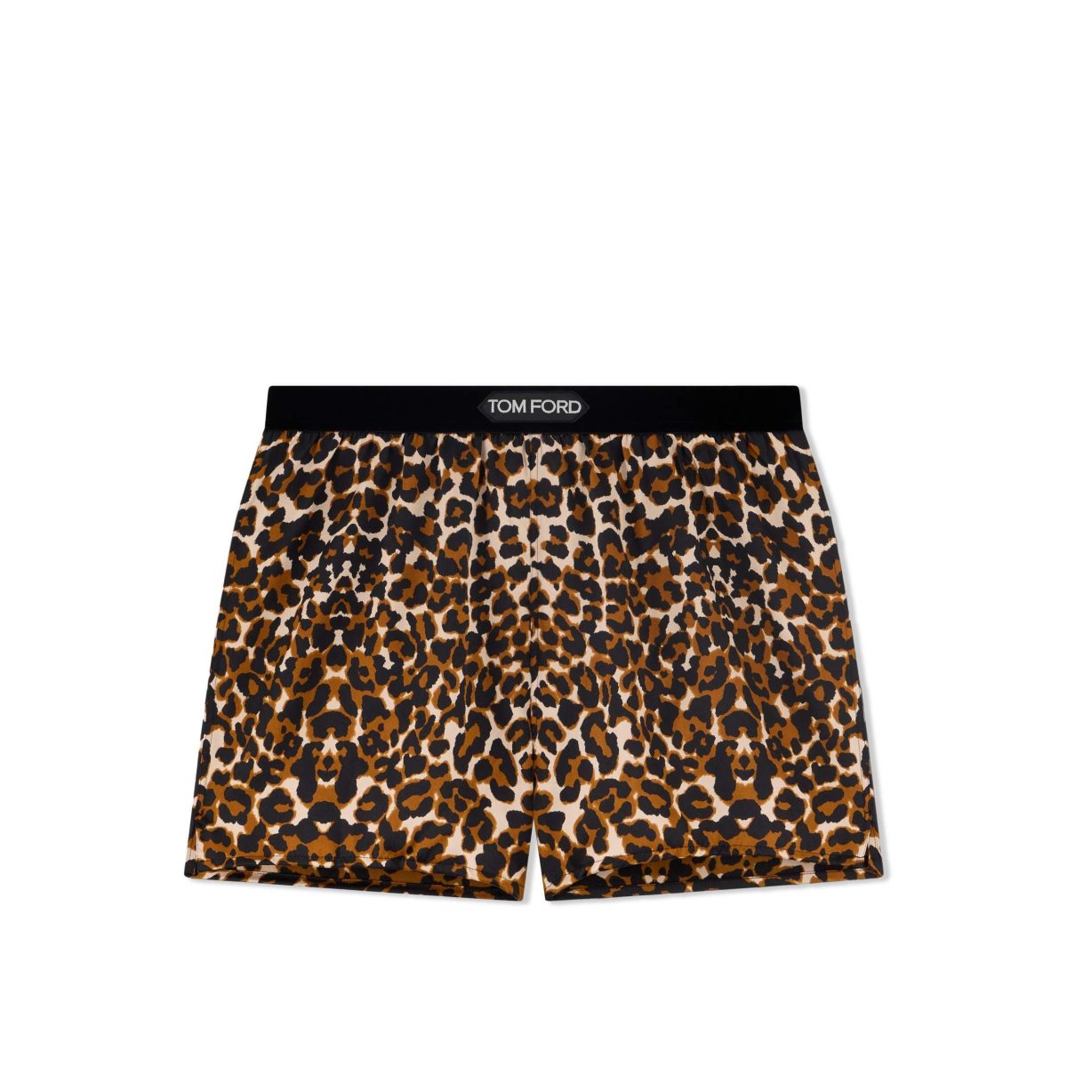 Tom Ford Reflected Leopard Pattern Silk Satin Boxer Shorts Byxor Dam Svarta Beige | 469ZRWAGO