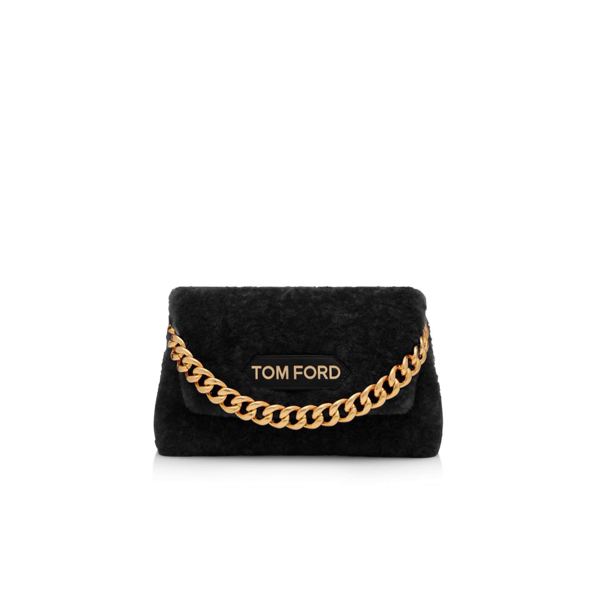 Tom Ford Shearling Label Mini Chain Axelväska Dam Svarta | 843RIUKTV