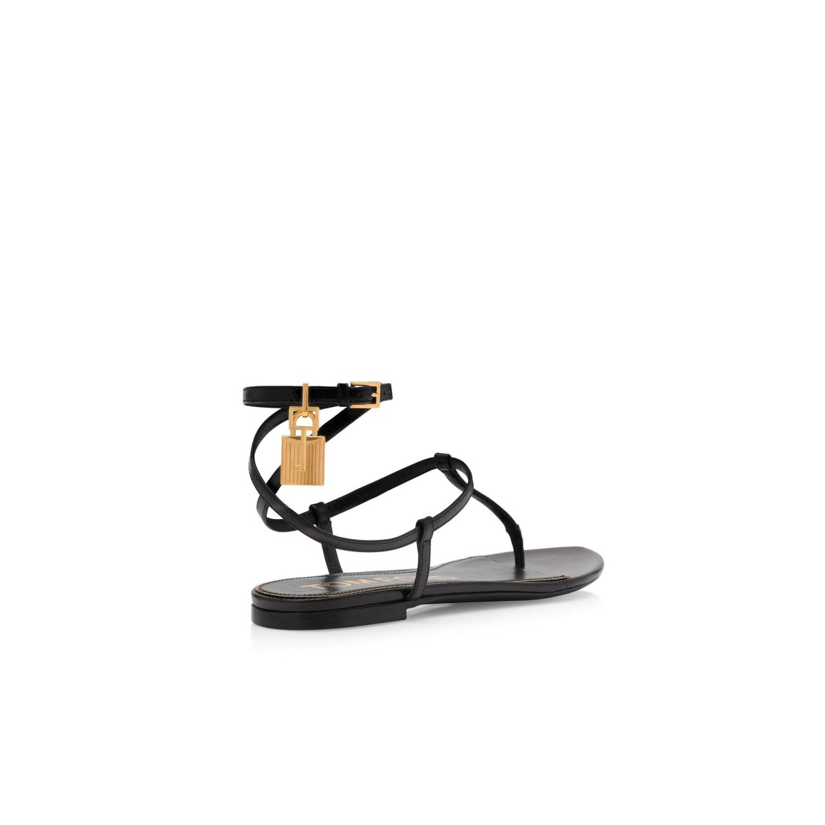 Tom Ford Shiny Läder Padlock String Sandal Platta Skor Dam Svarta | 986IBMPAK