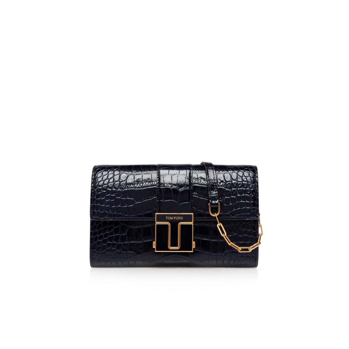 Tom Ford Shiny Stamped Crocodile Läder 001 Chain Wallet Liten Plånbok Dam Ink | 635HCKABQ