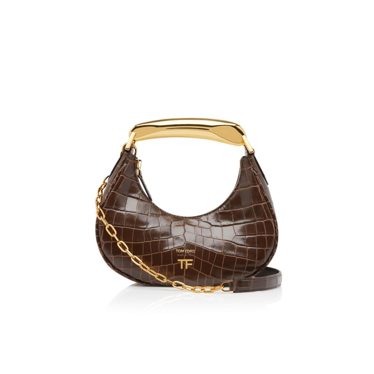 Tom Ford Shiny Stamped Crocodile Läder Bianca Mini Hobo Axelväska Dam Bruna | 369WUAMNF