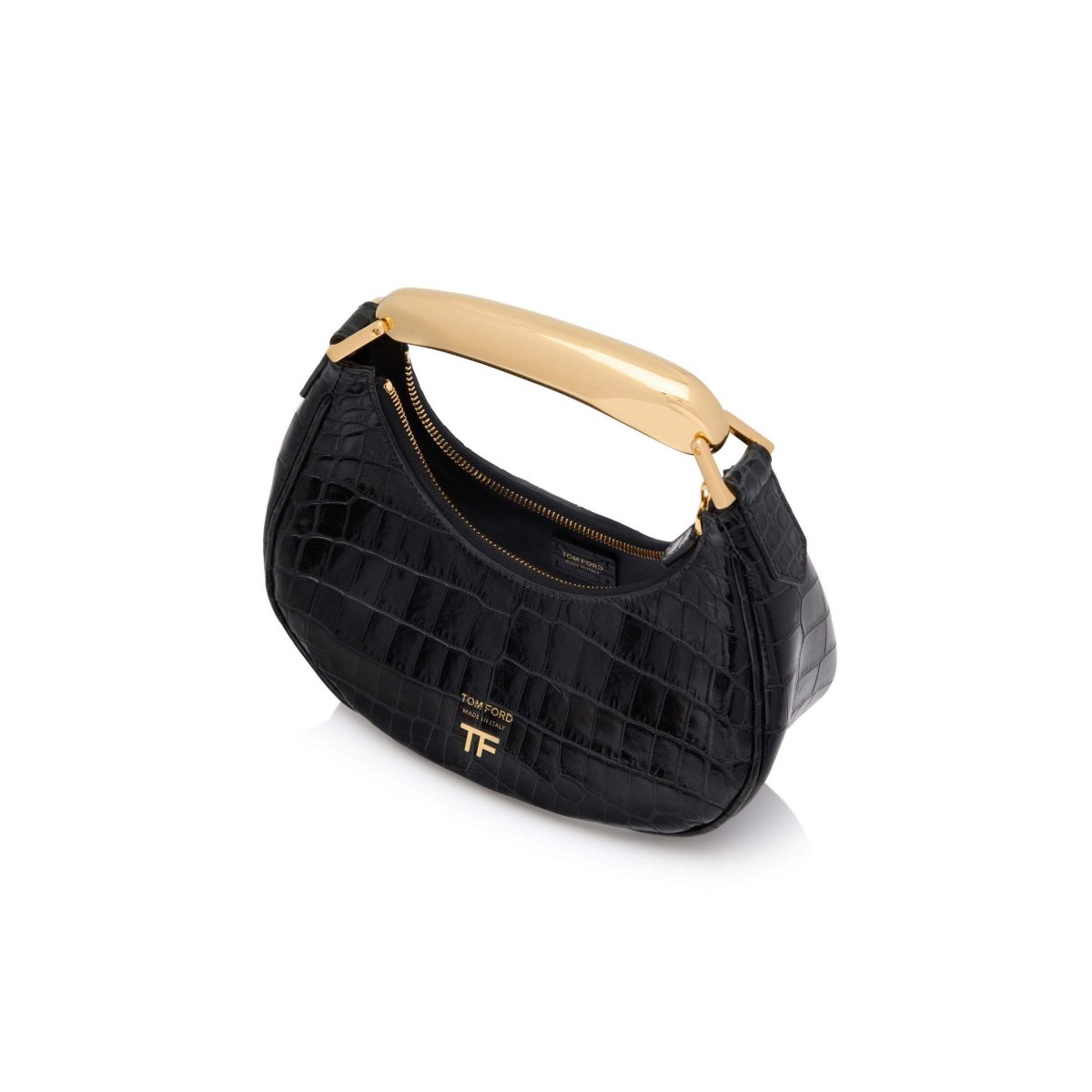 Tom Ford Shiny Stamped Crocodile Läder Bianca Mini Hobo Axelväska Dam Svarta | 921IFDXEC