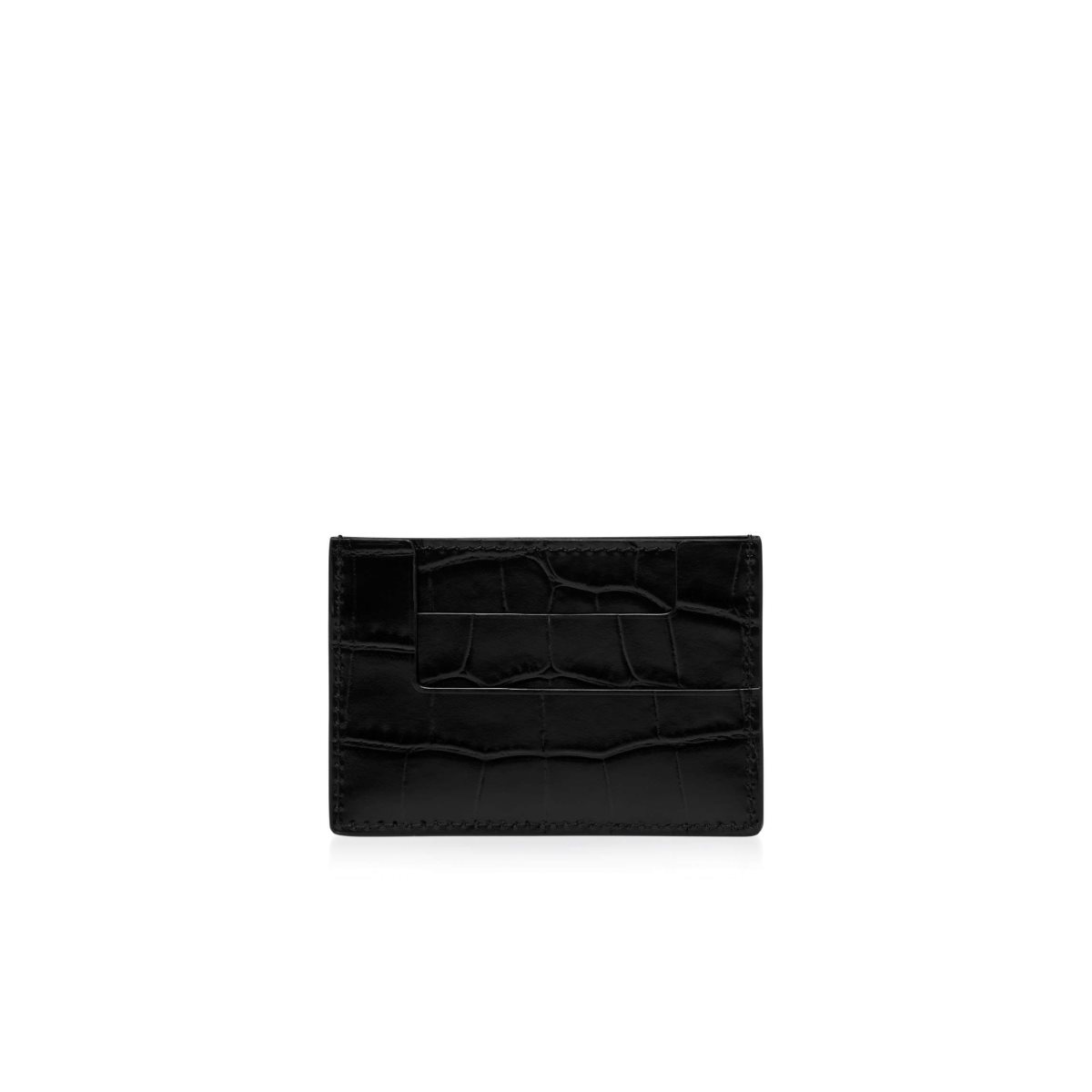 Tom Ford Shiny Stamped Crocodile Läder Klassiska Tf Card Holder Liten Plånbok Dam Svarta | 815IOFQKU