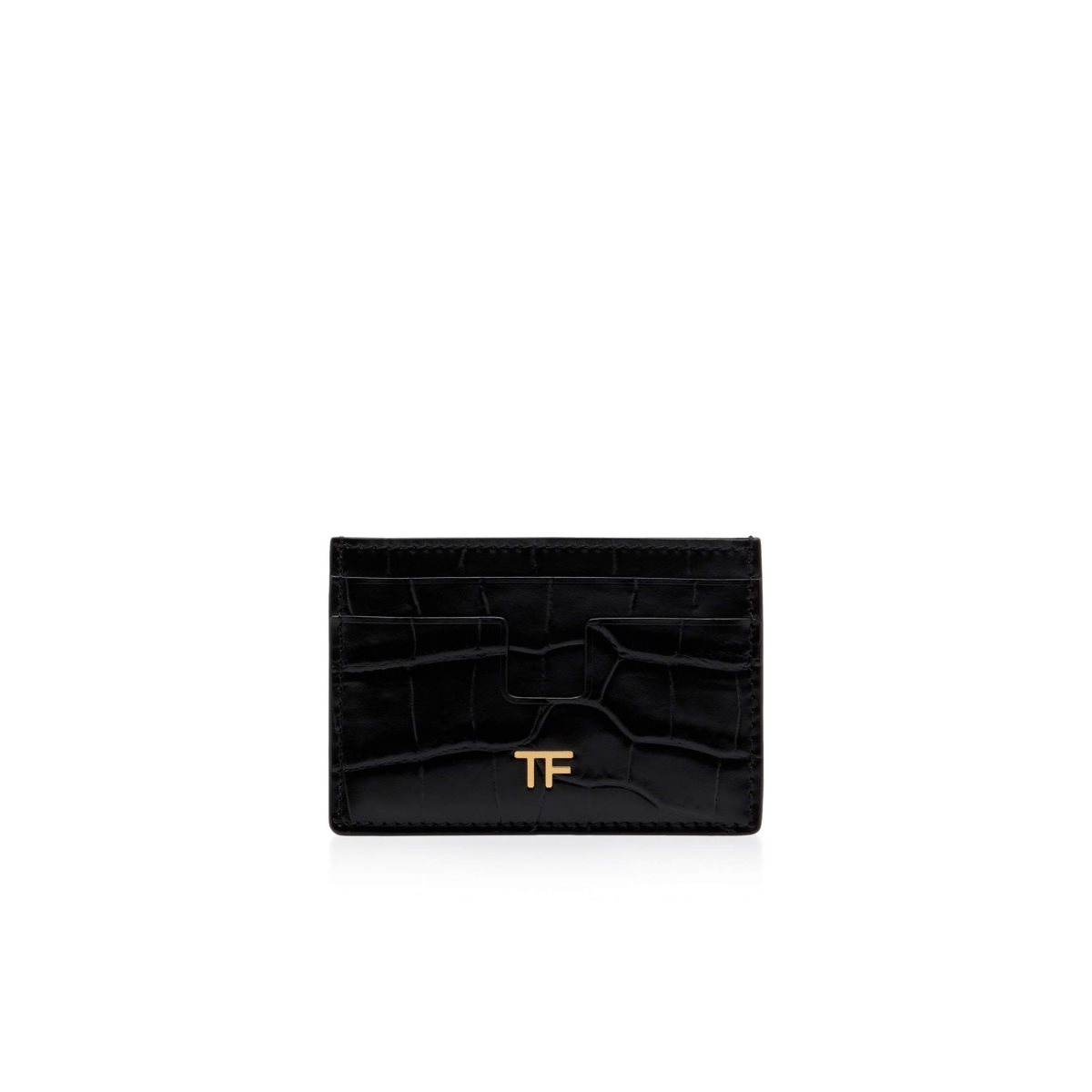 Tom Ford Shiny Stamped Crocodile Läder Klassiska Tf Card Holder Liten Plånbok Dam Svarta | 815IOFQKU